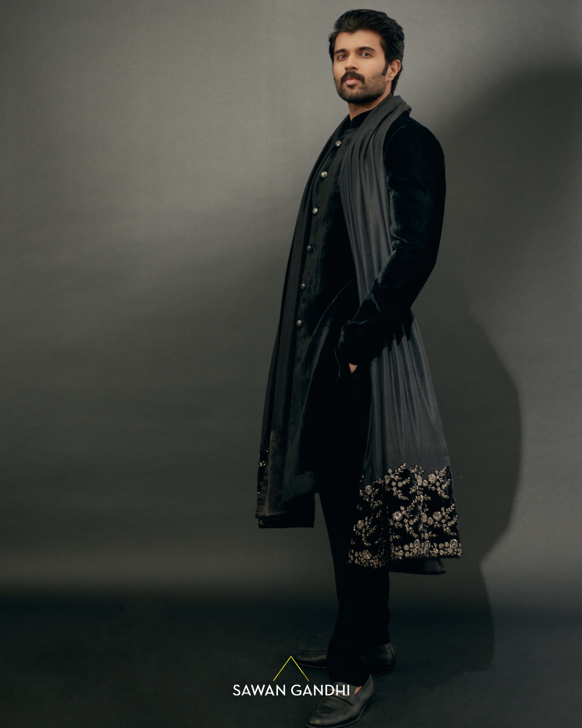 Vijay Deverakonda in Black velvet sherwani
