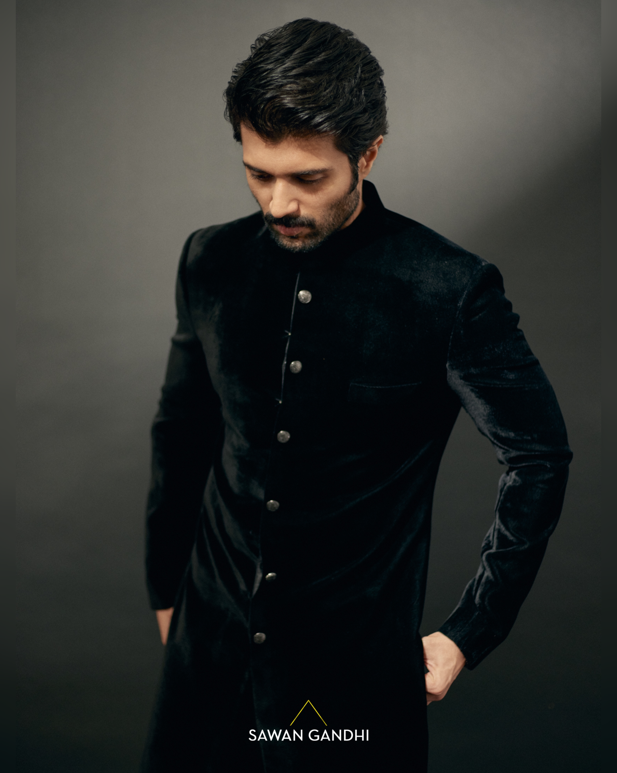 Vijay Deverakonda in Black velvet sherwani