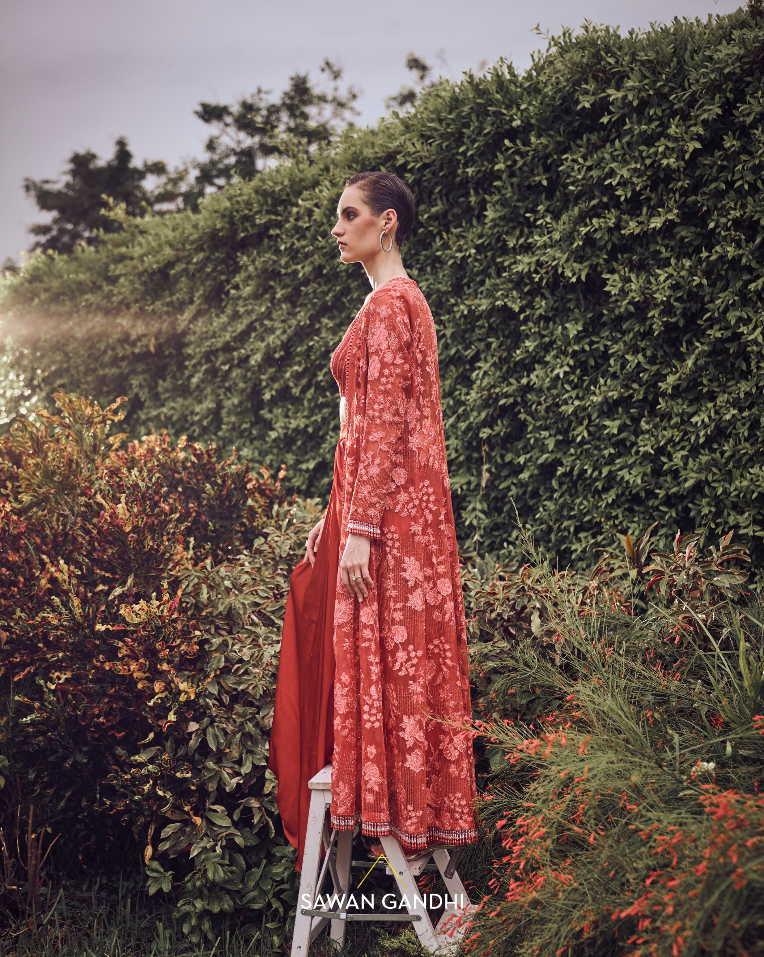 Red orange applique cape