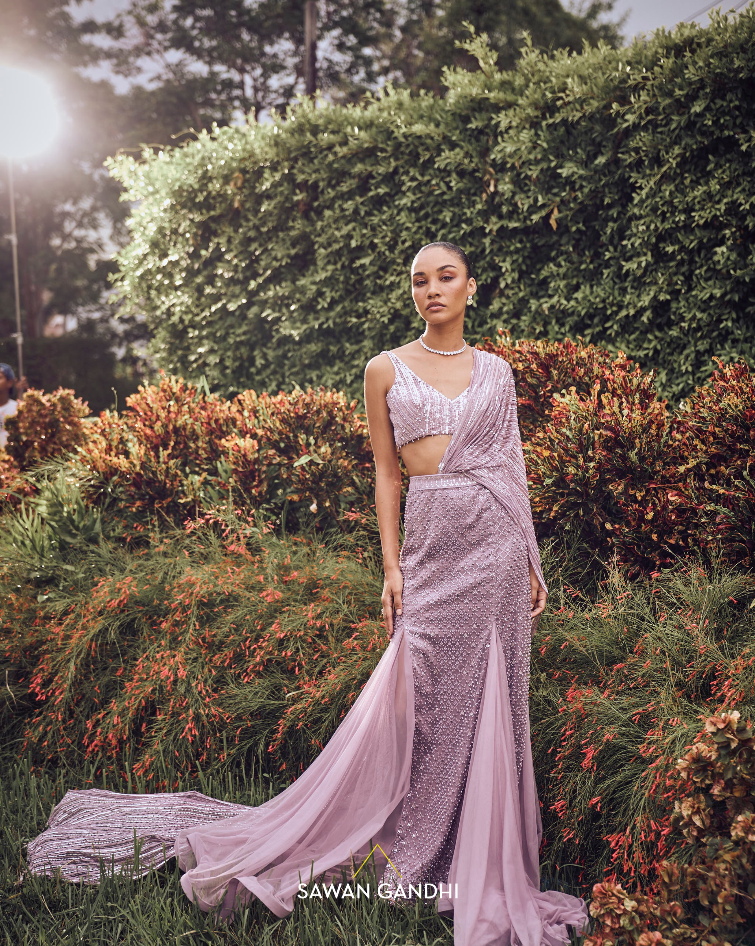 Lilac fishcut drape saree