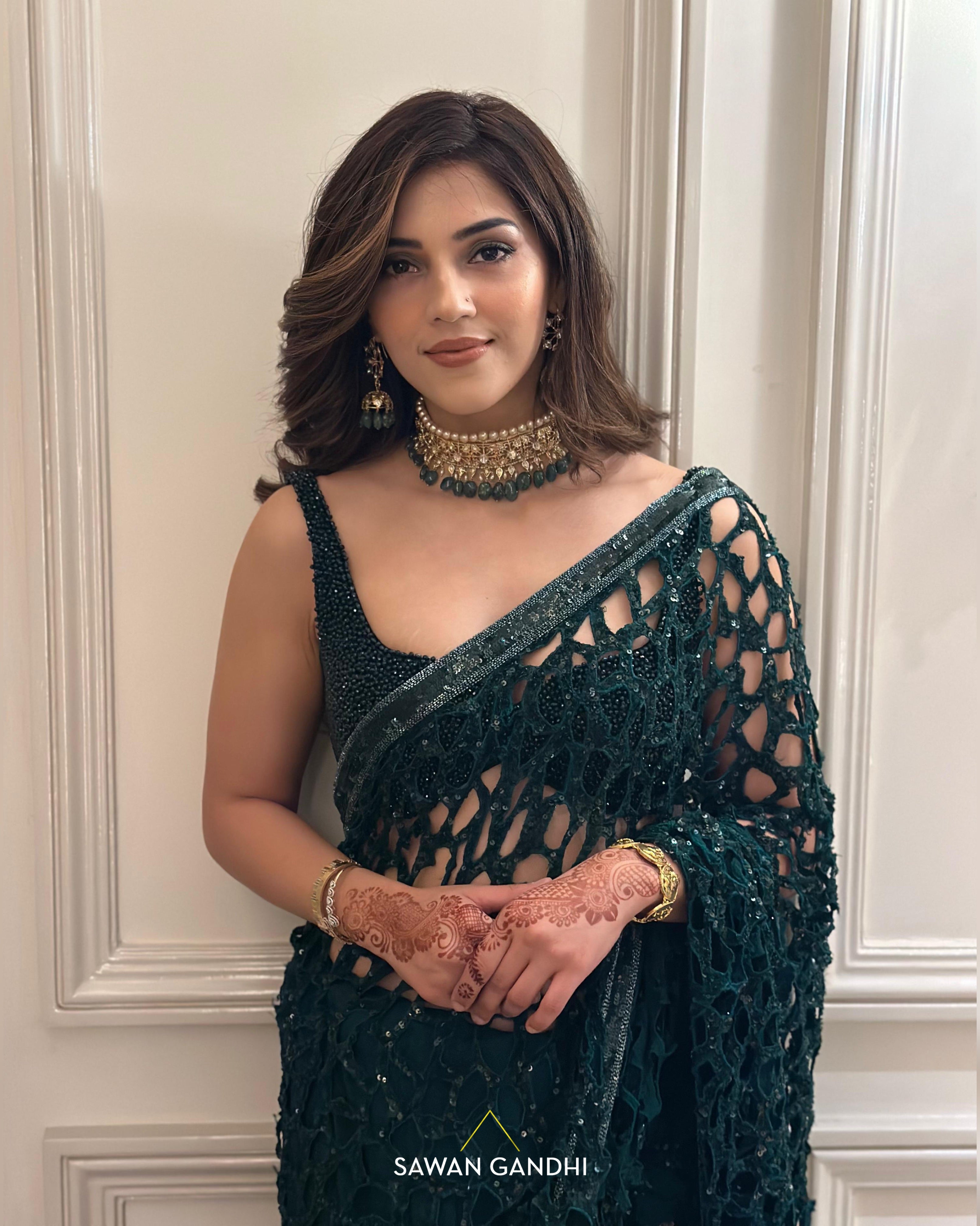 Mehreen Pirzadaa in Green cutwork saree