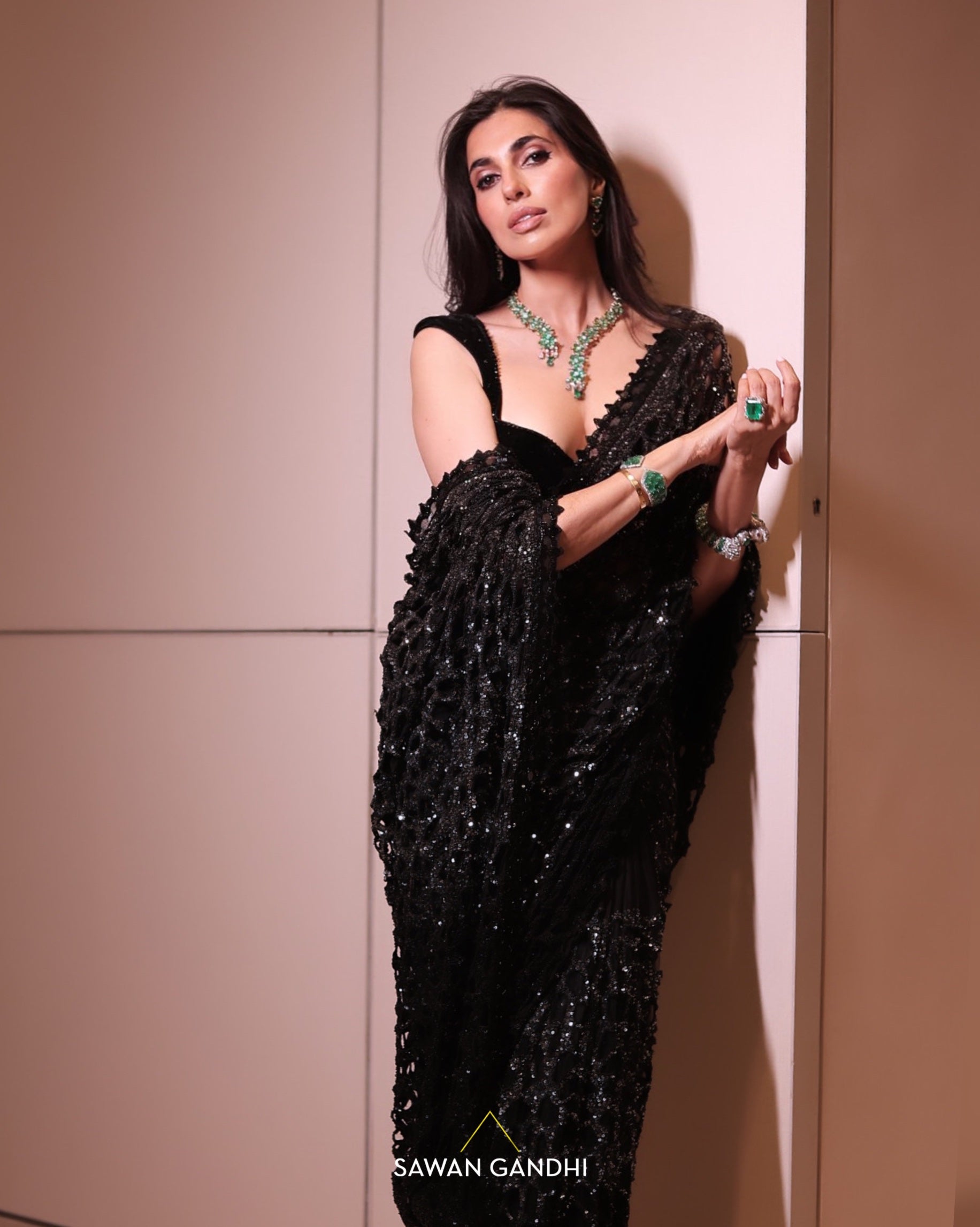 Prena Goel in Black ombre cutwork saree