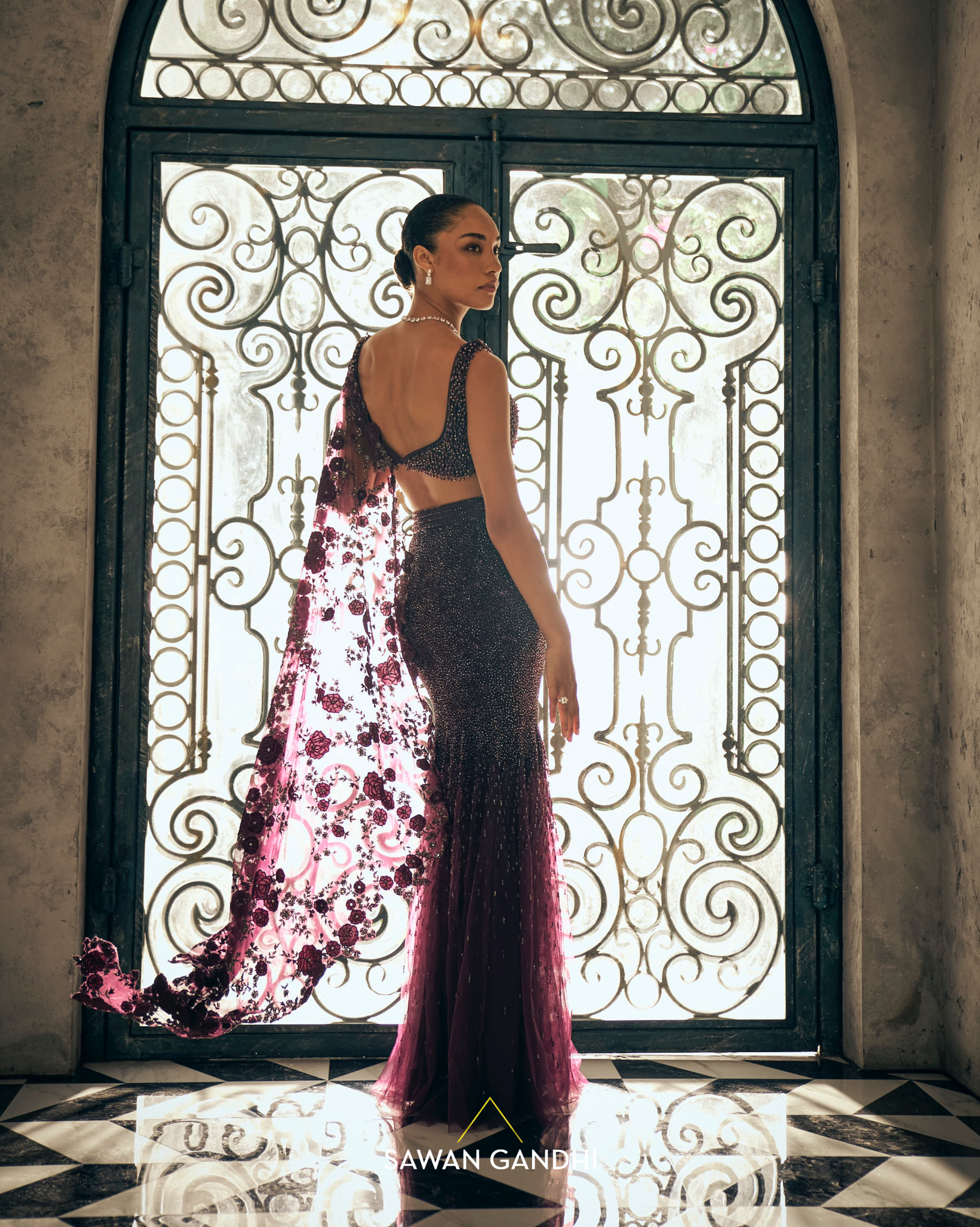 wine fishcut swarosvki lehenga