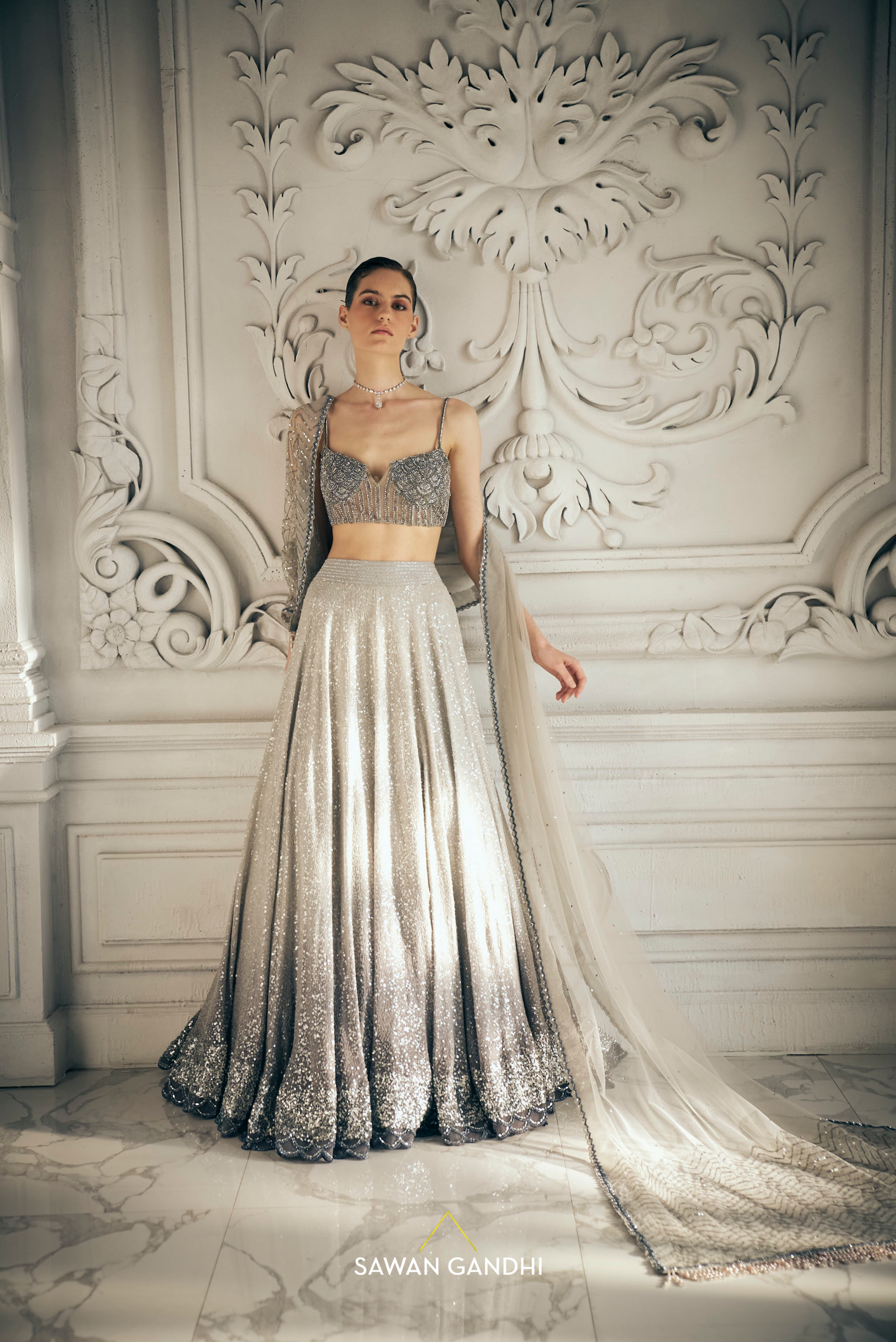Grey ombre sequins lehenga