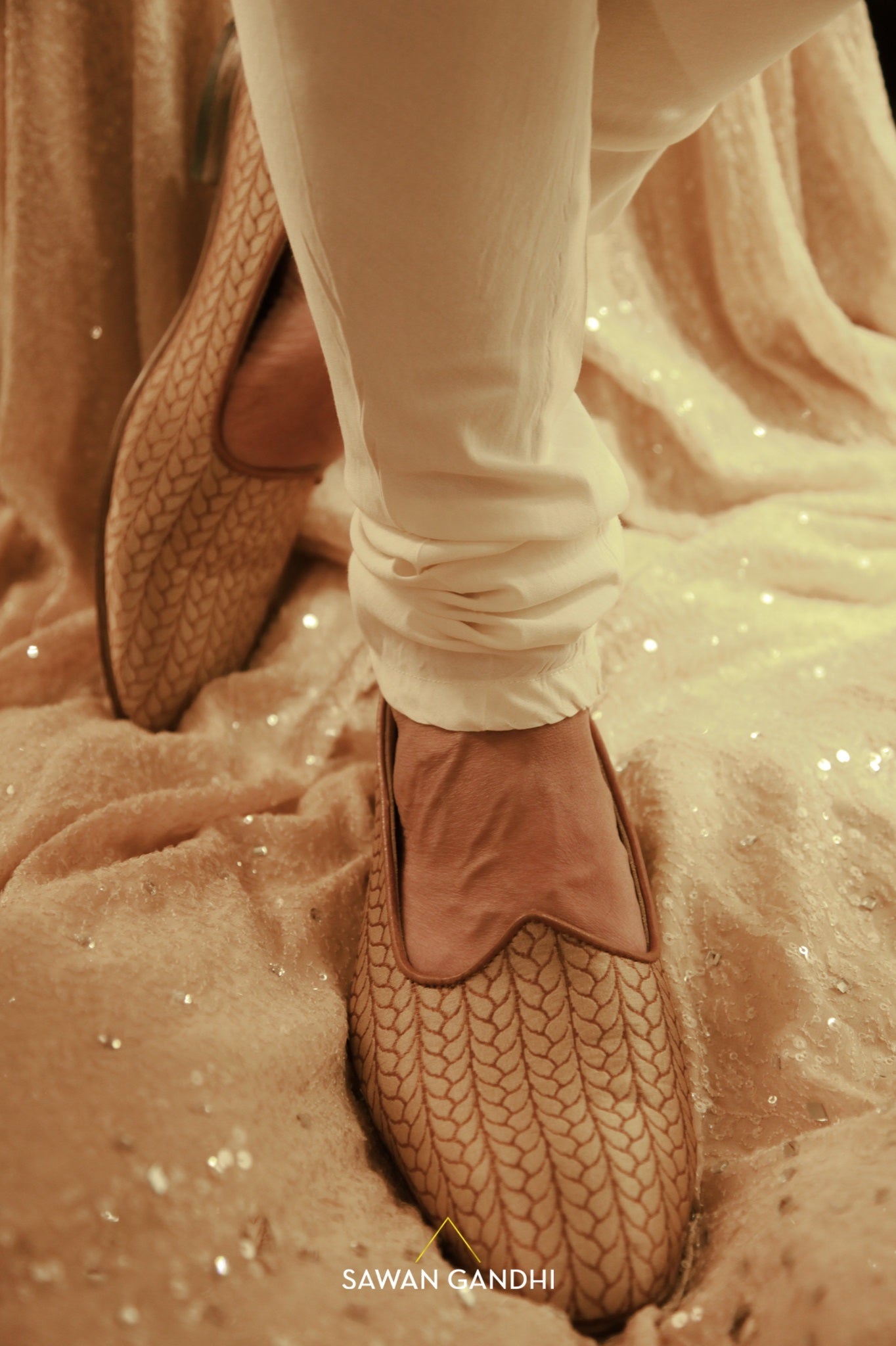 Gold beige brocade shoes