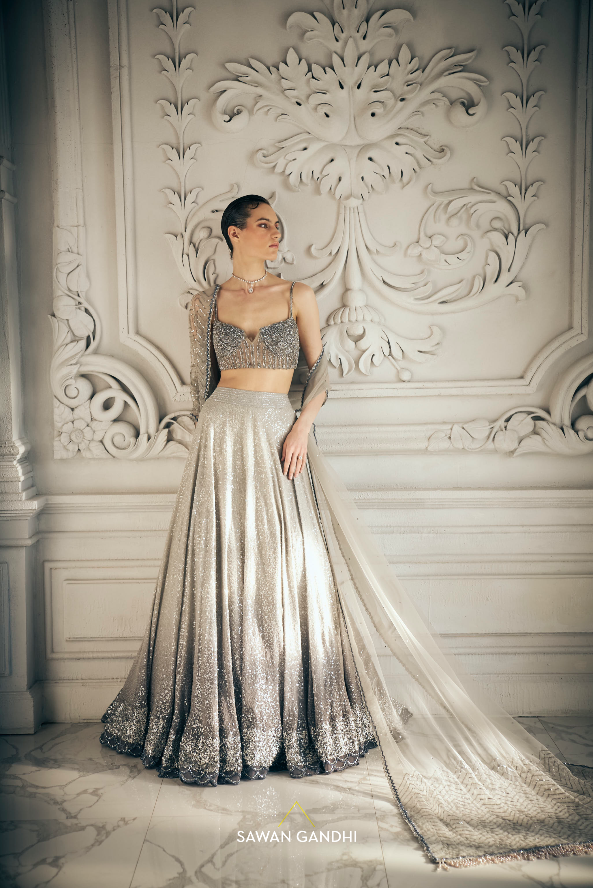 Grey ombre sequins lehenga