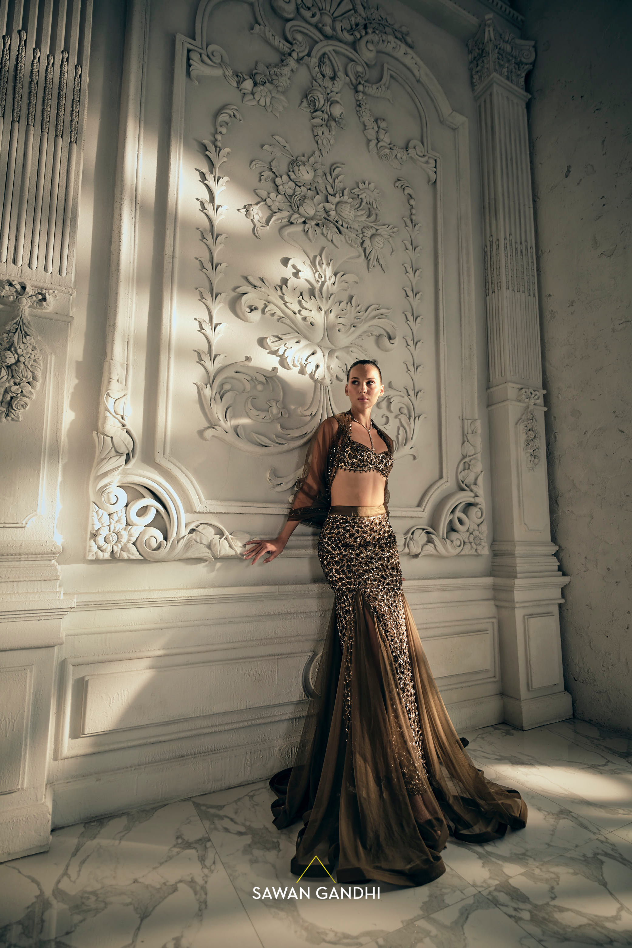 Coffee brown cutwork lehenga