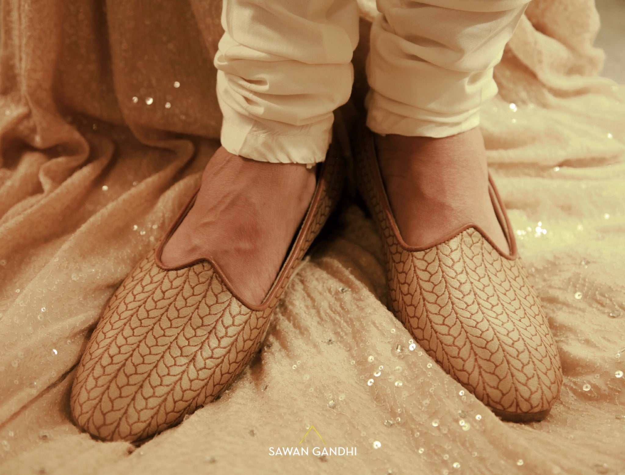 Gold beige brocade shoes