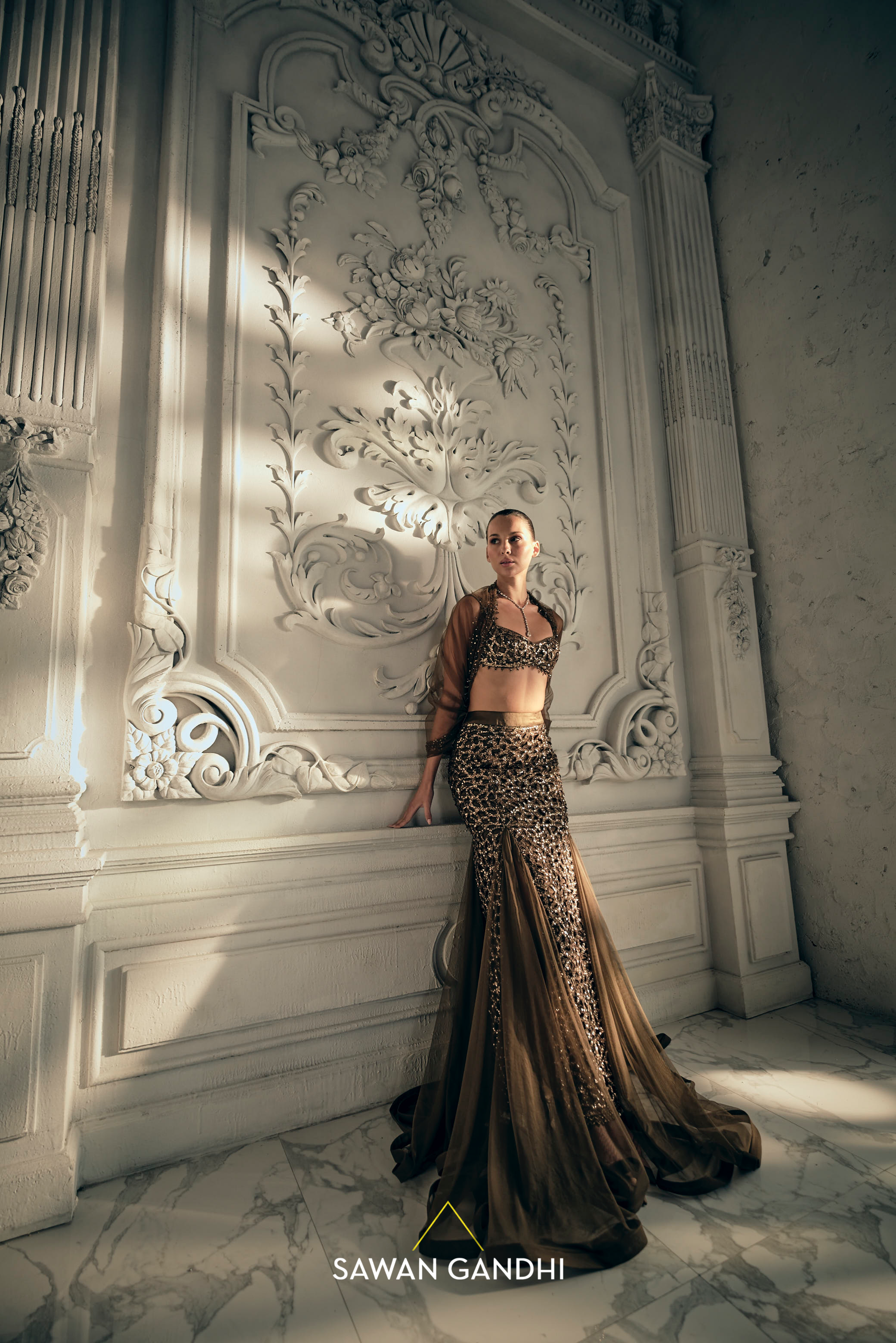 Coffee brown cutwork lehenga