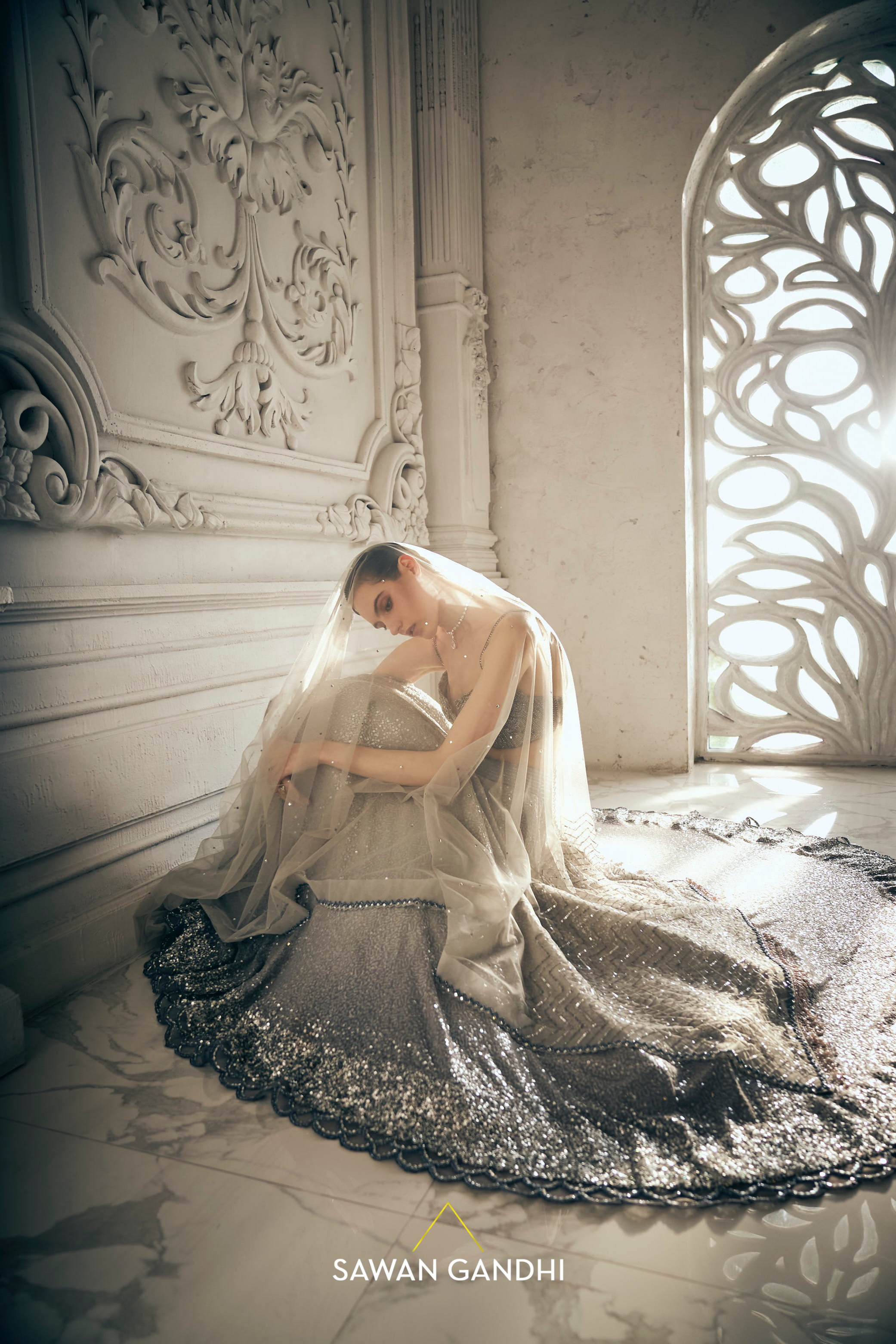 Grey ombre sequins lehenga