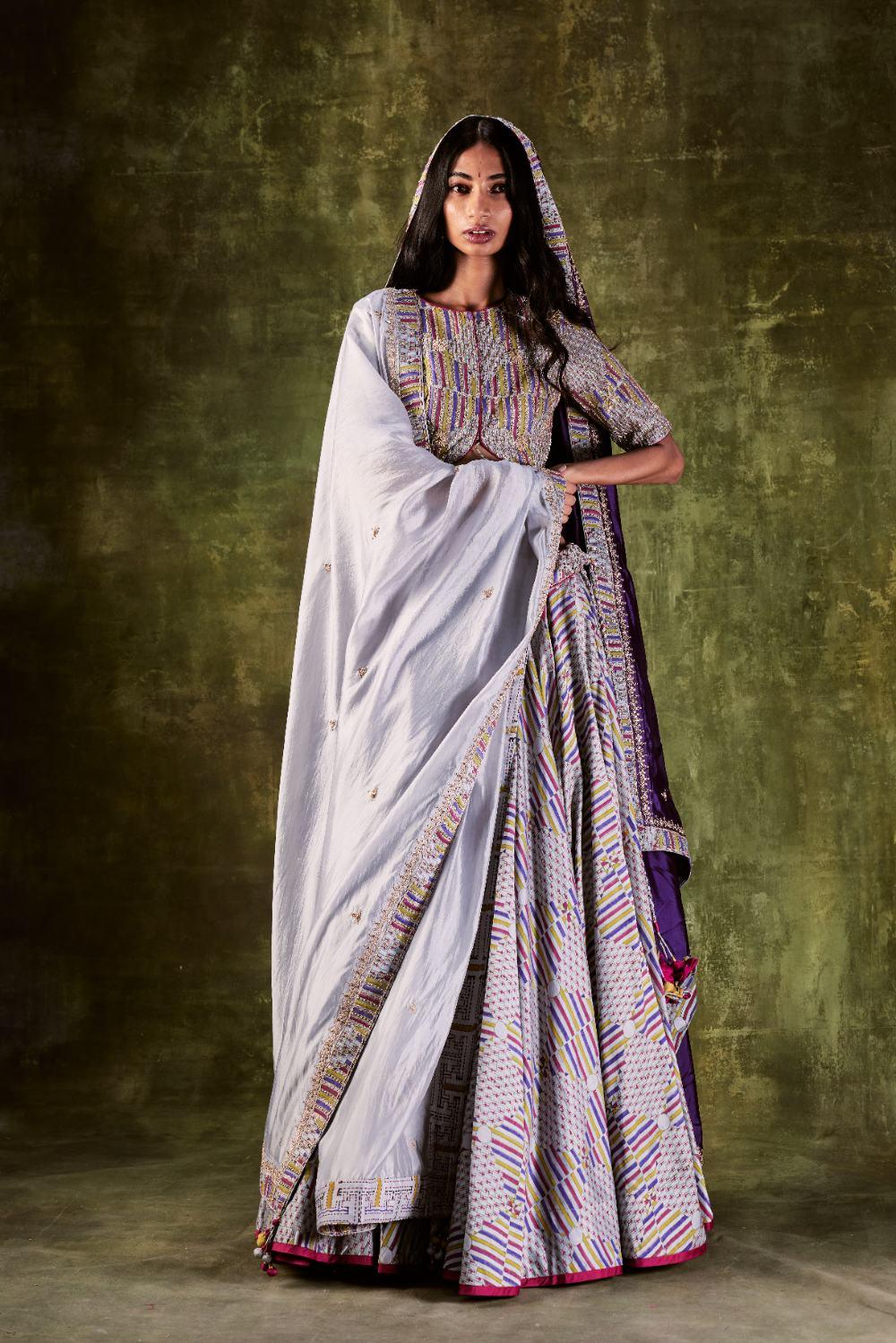 Grey Printed Lehenga Set
