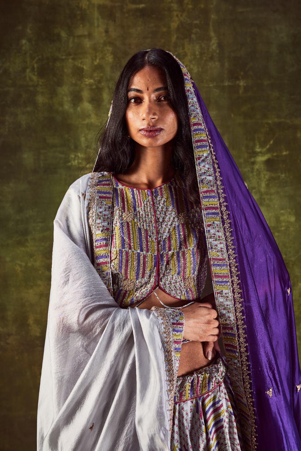 Grey Printed Lehenga Set