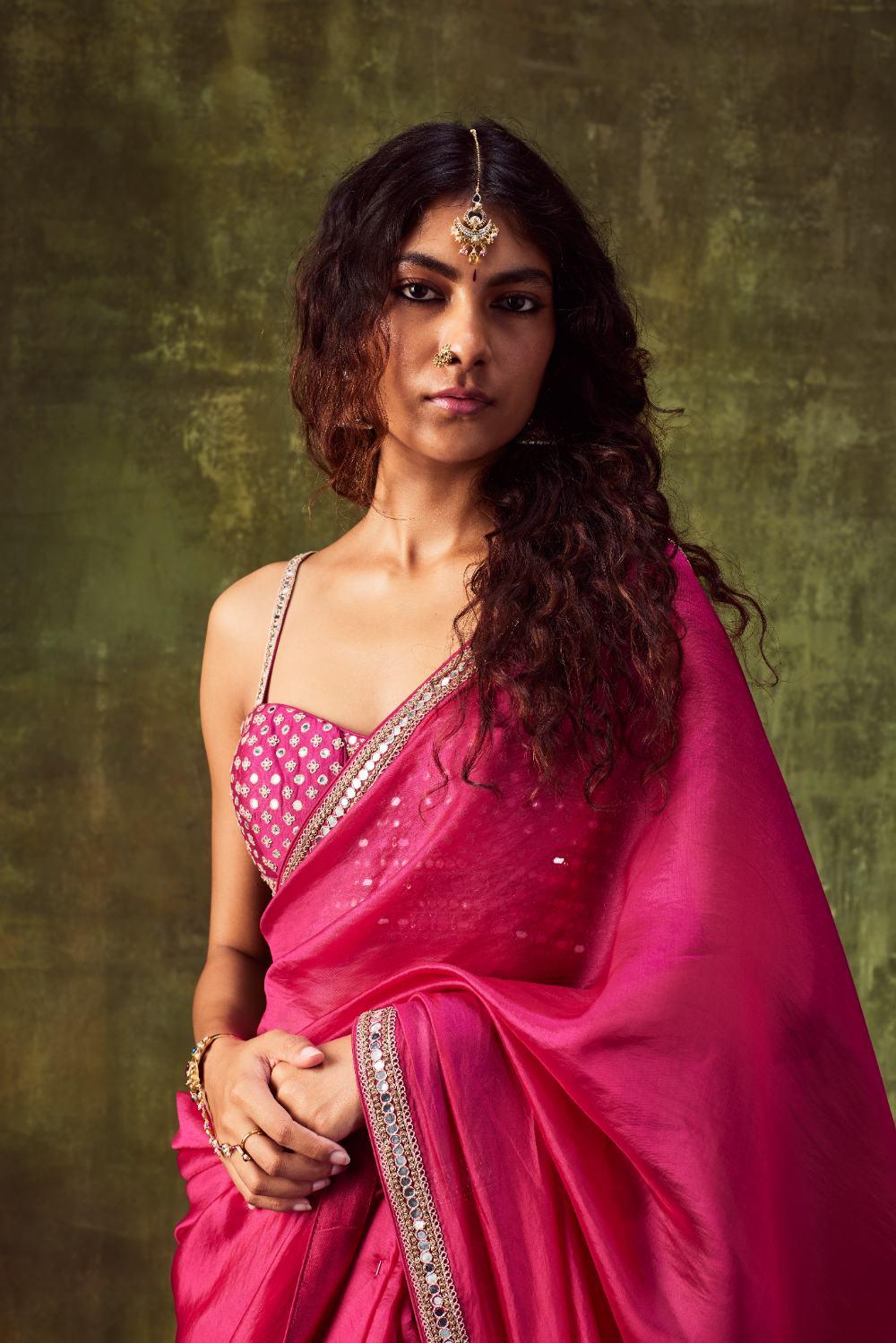Rani Pink Saree With Blouse
