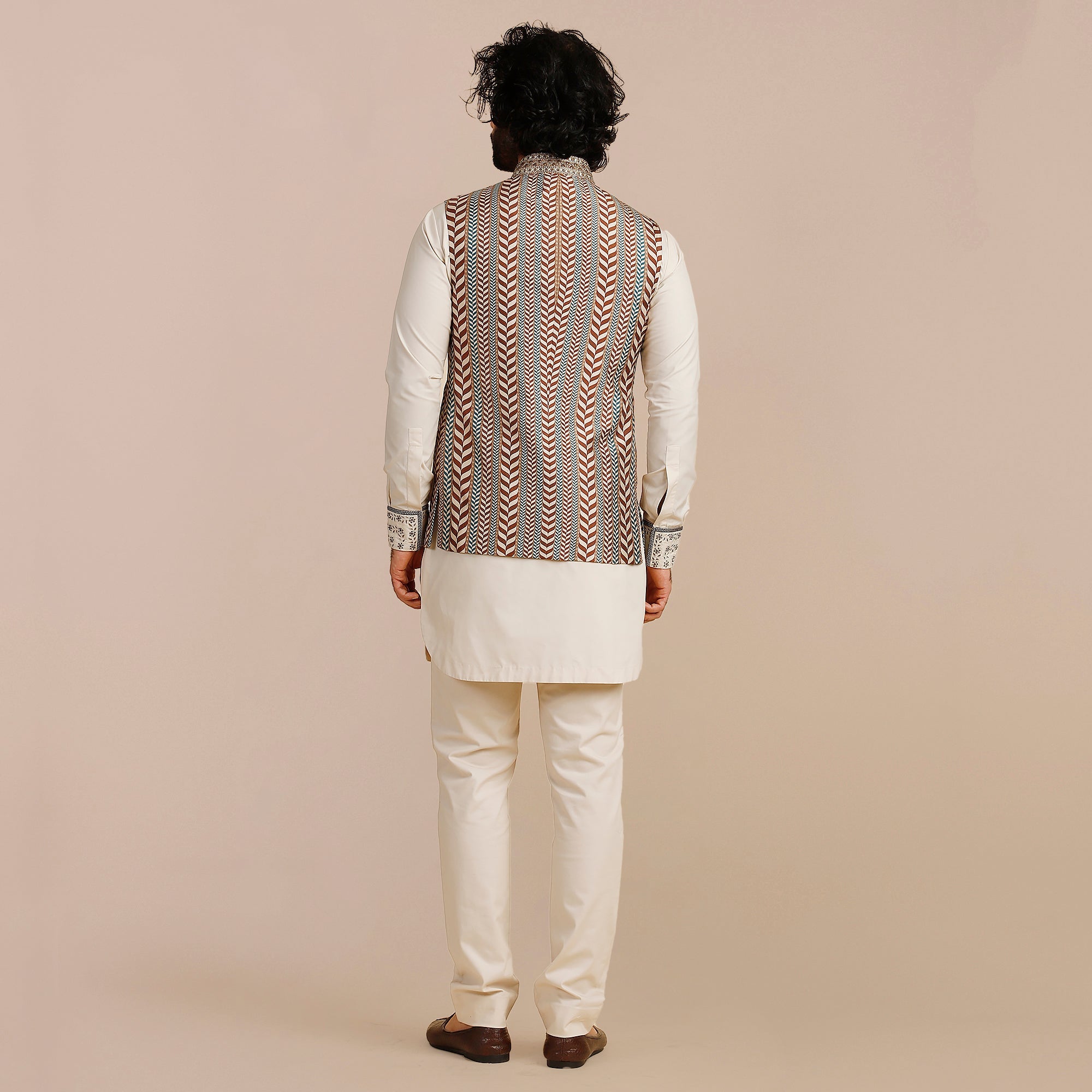 Rust Orange - Ivory Chevron Nehru Jacket | SATT