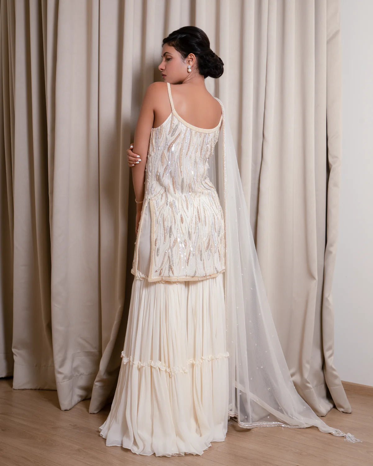 Ivory Sharara Set with Rosegold Embroidery