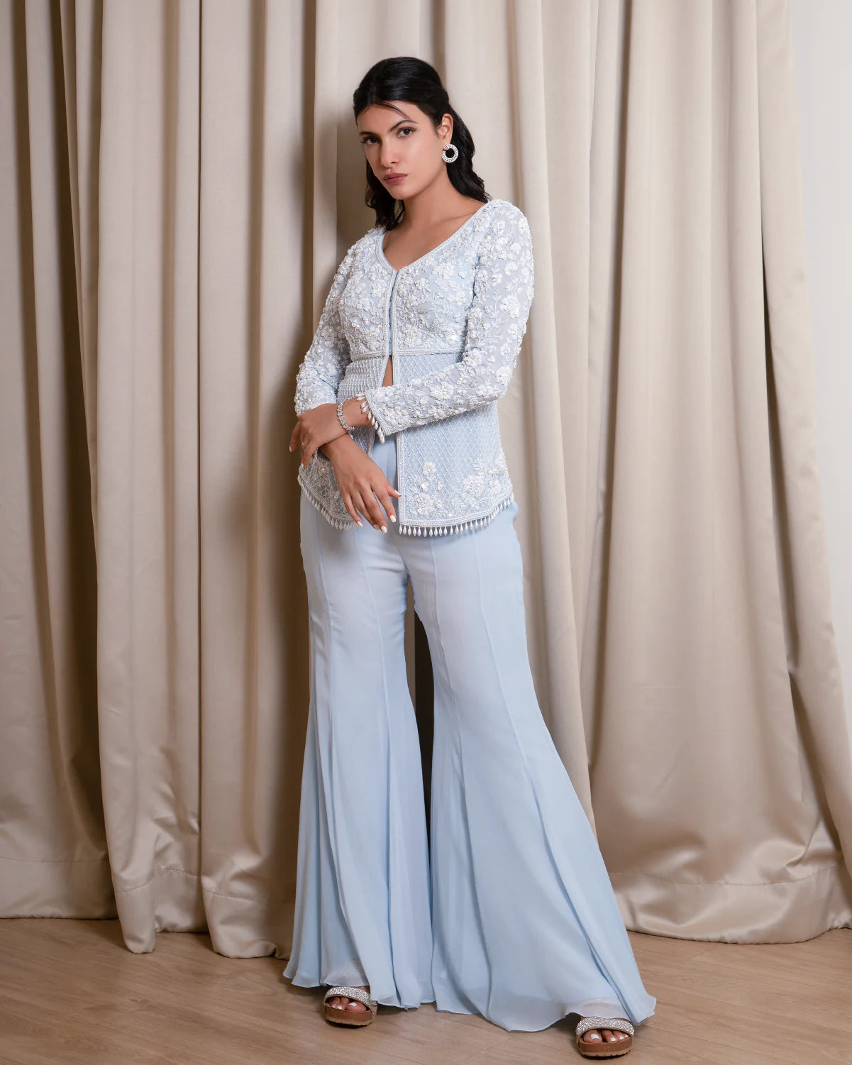 Periwinkle Sharara with White Embroidery