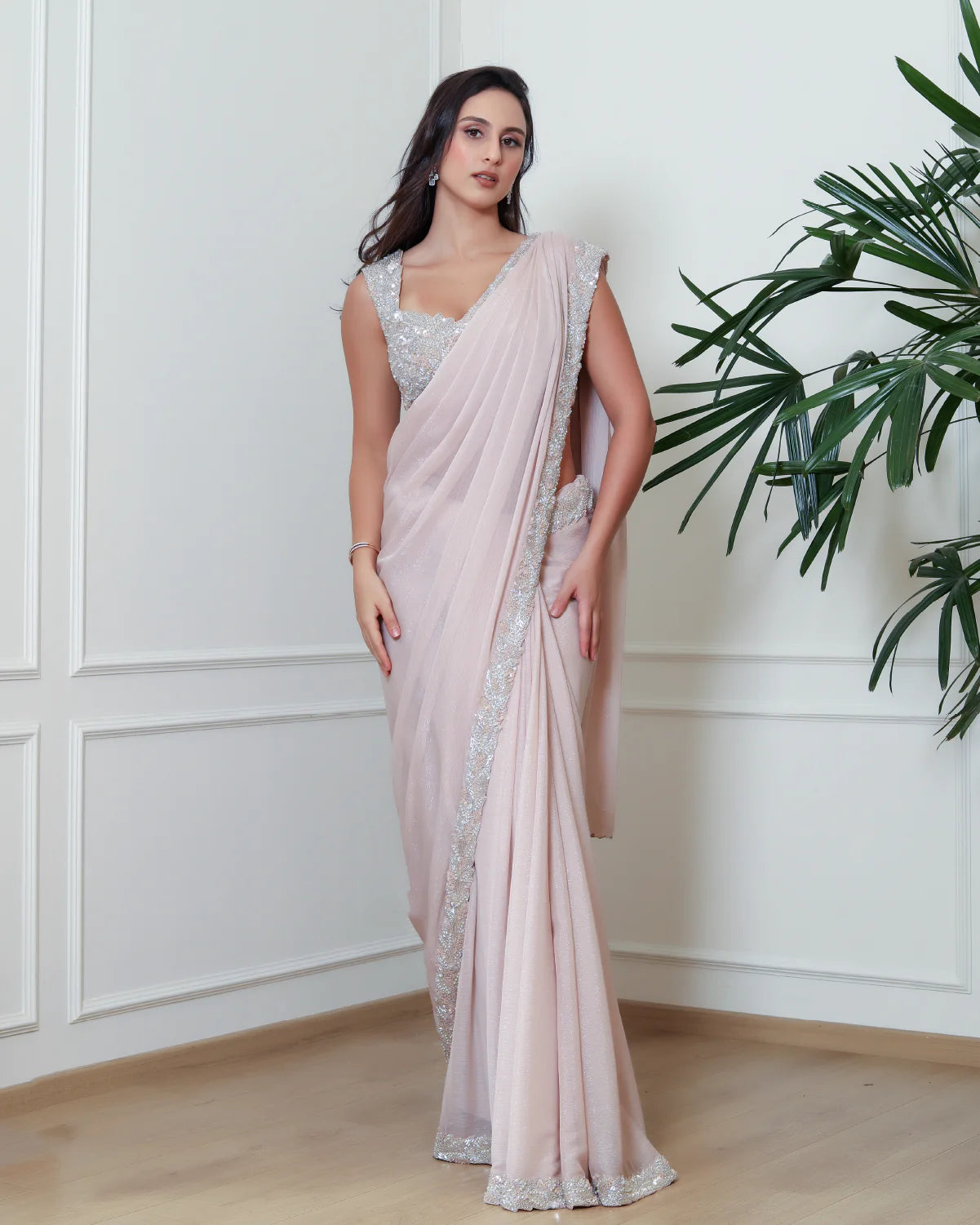 Nude Leafy Saree set