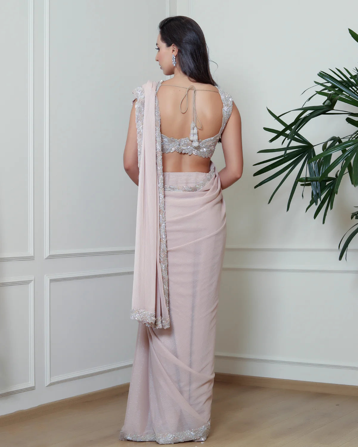 Nude Leafy Saree set