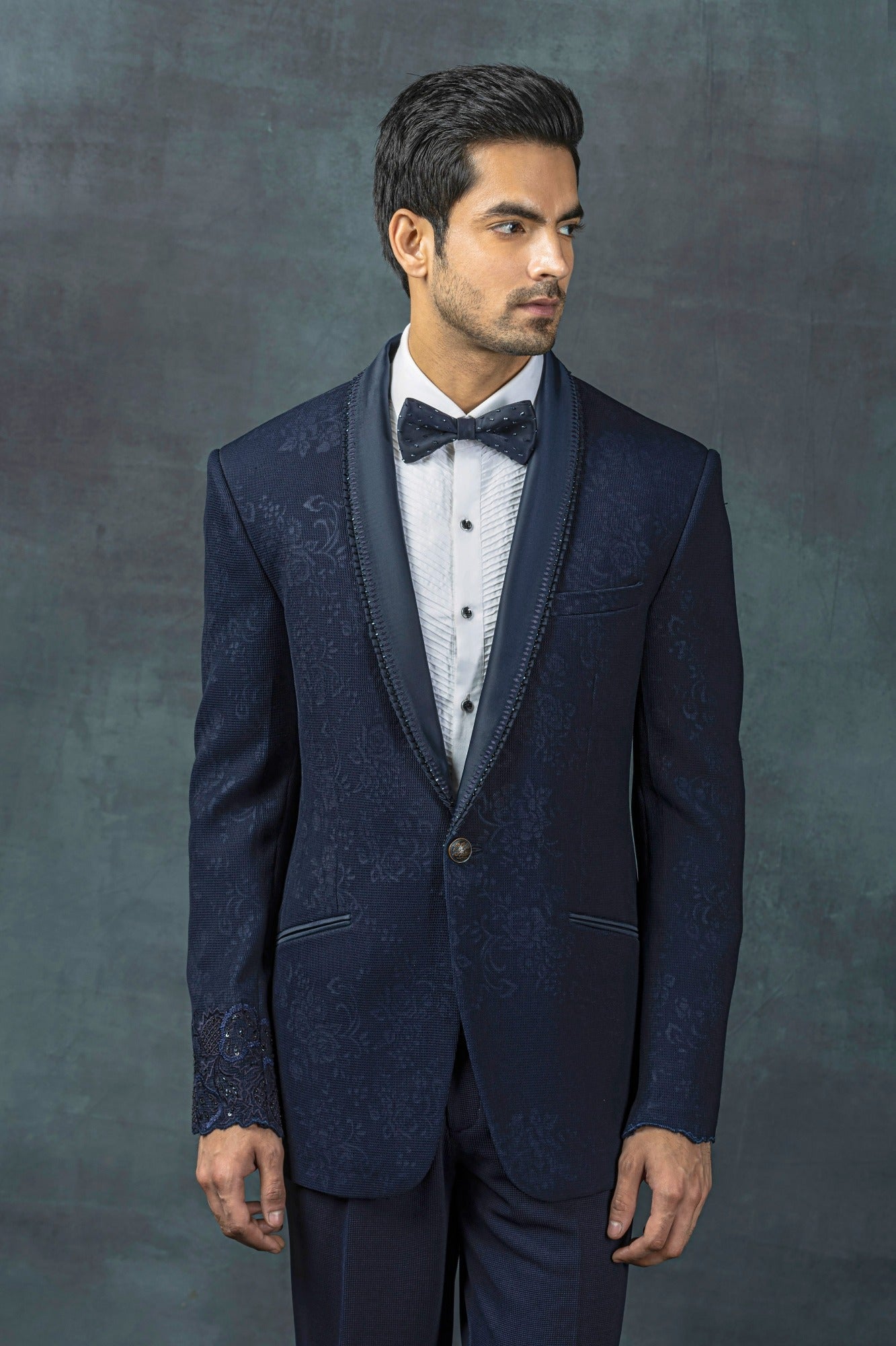 Navy Jacquard Frill Tuxedo