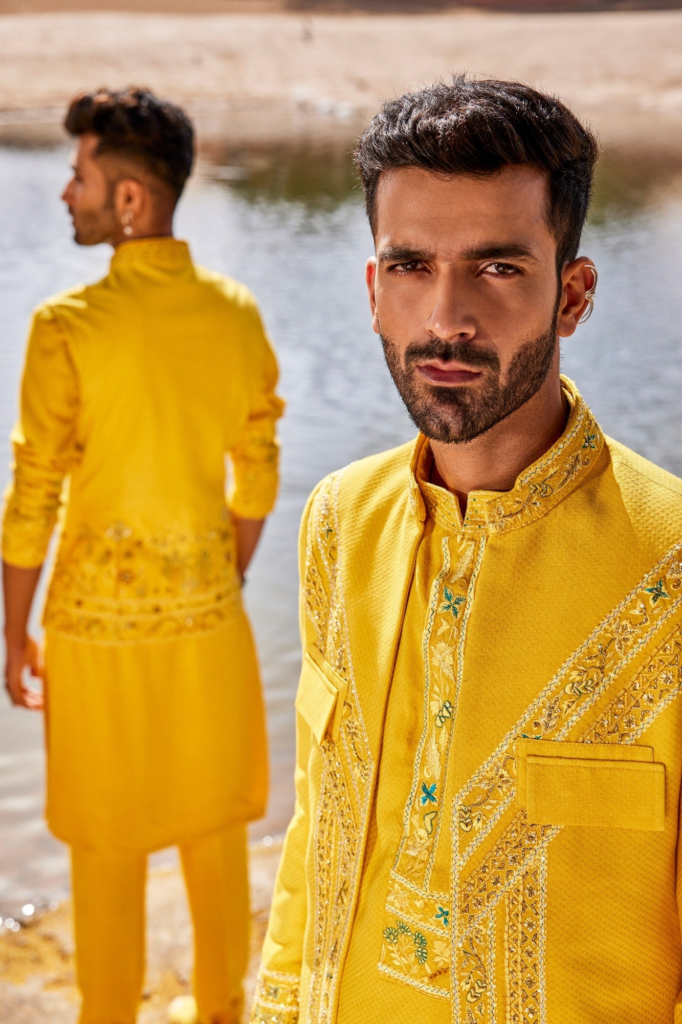 Yellow Open Bandhgala Set