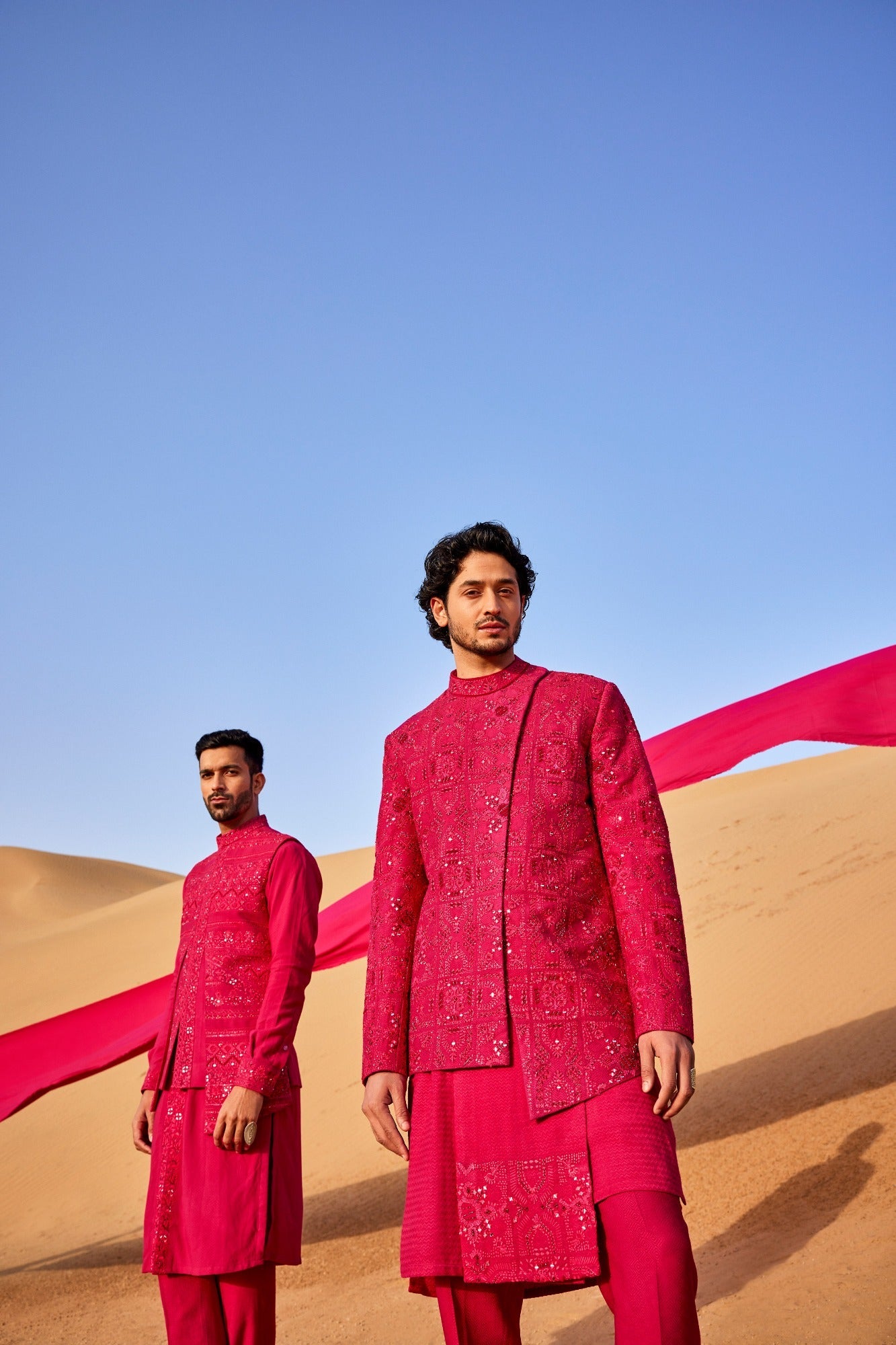 Hot Pink Slant Cut Style Bandhgala Set