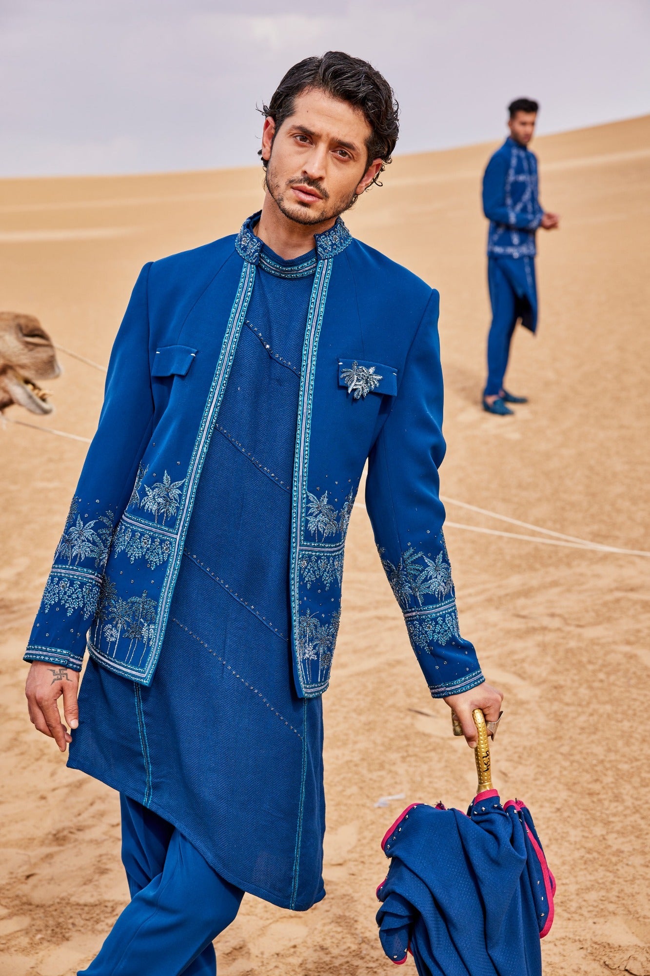 Indigo Blue Open Bandhgala Set