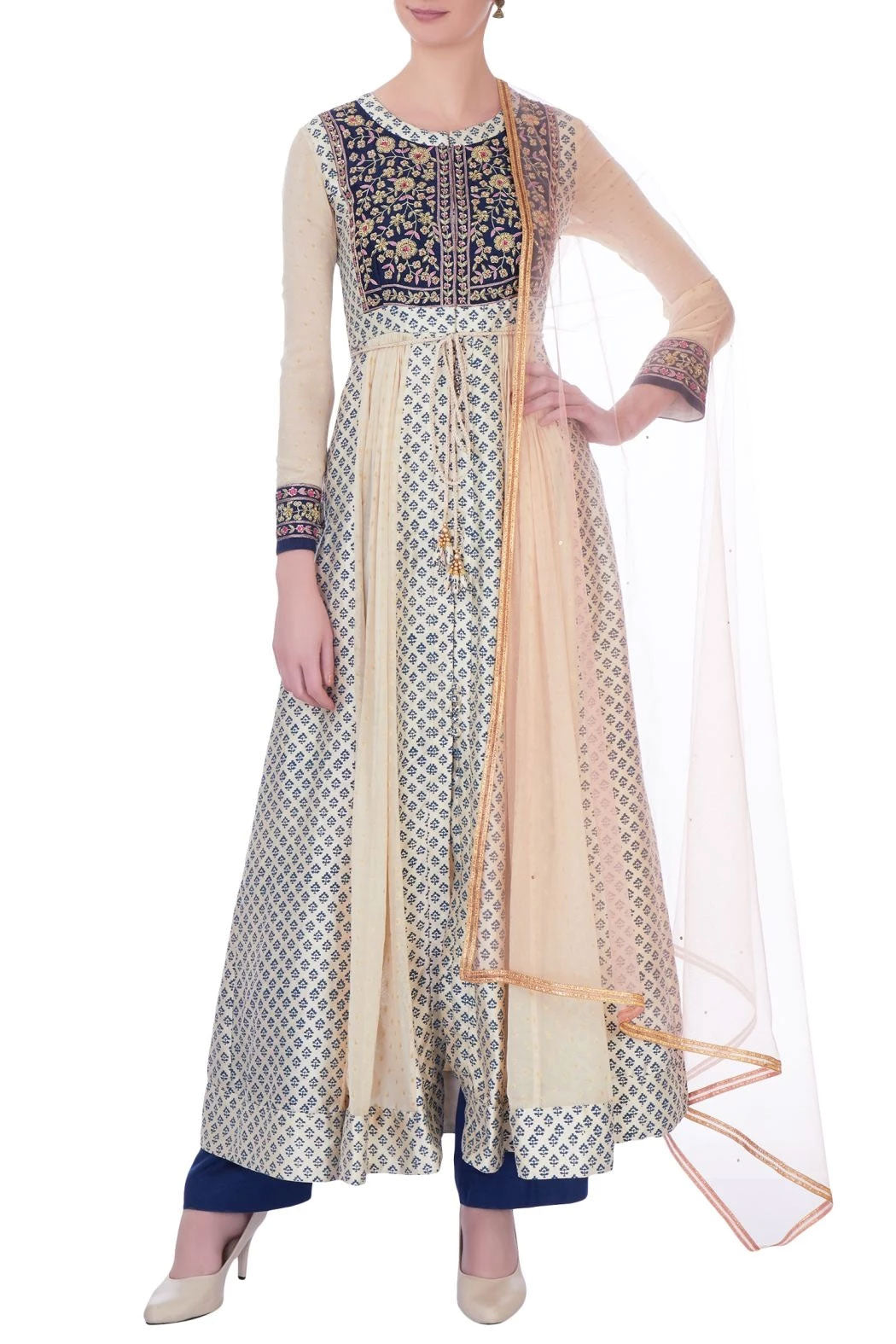 Ivory Blue Anarkali Set