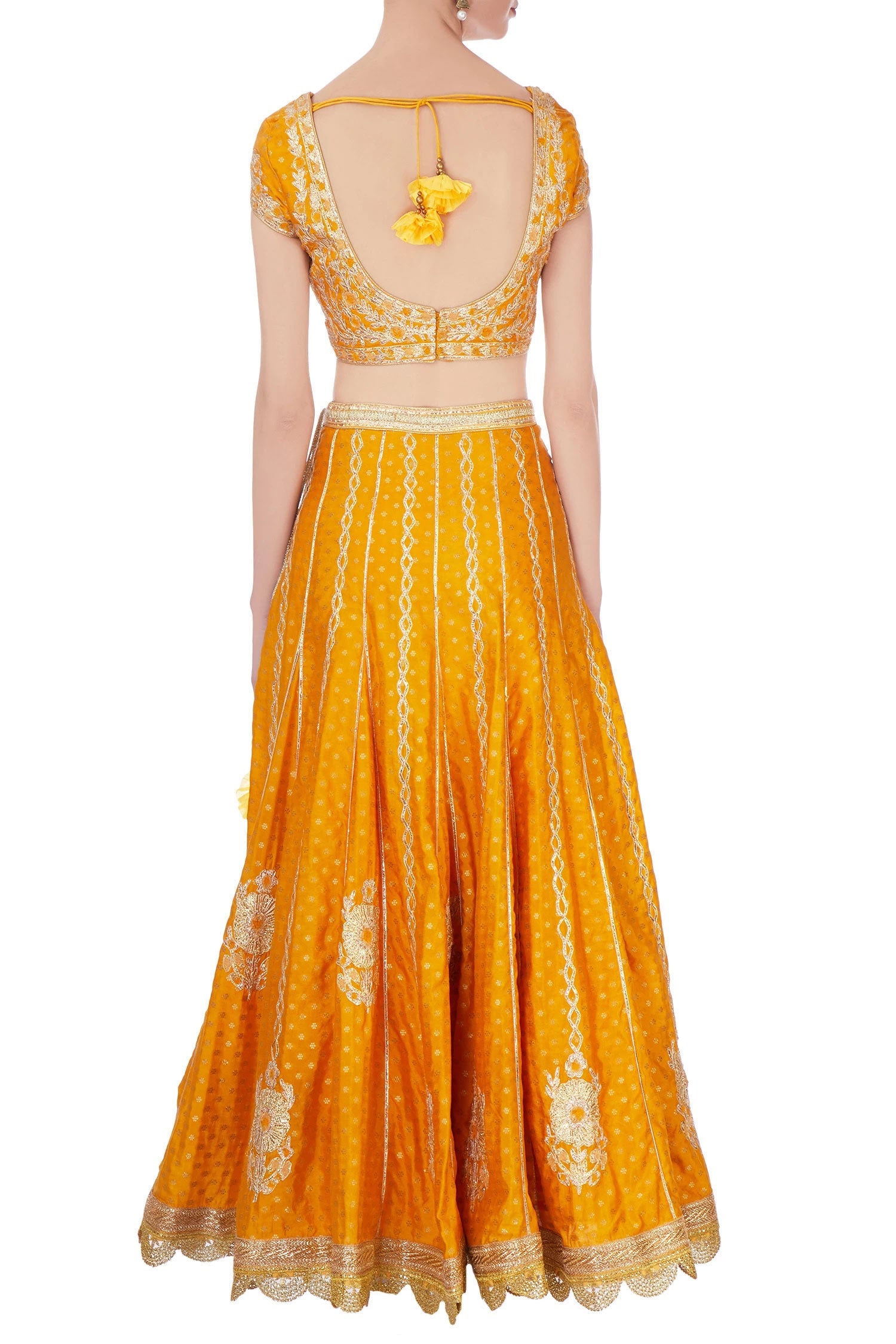 Orange brocade gota lehenga set
