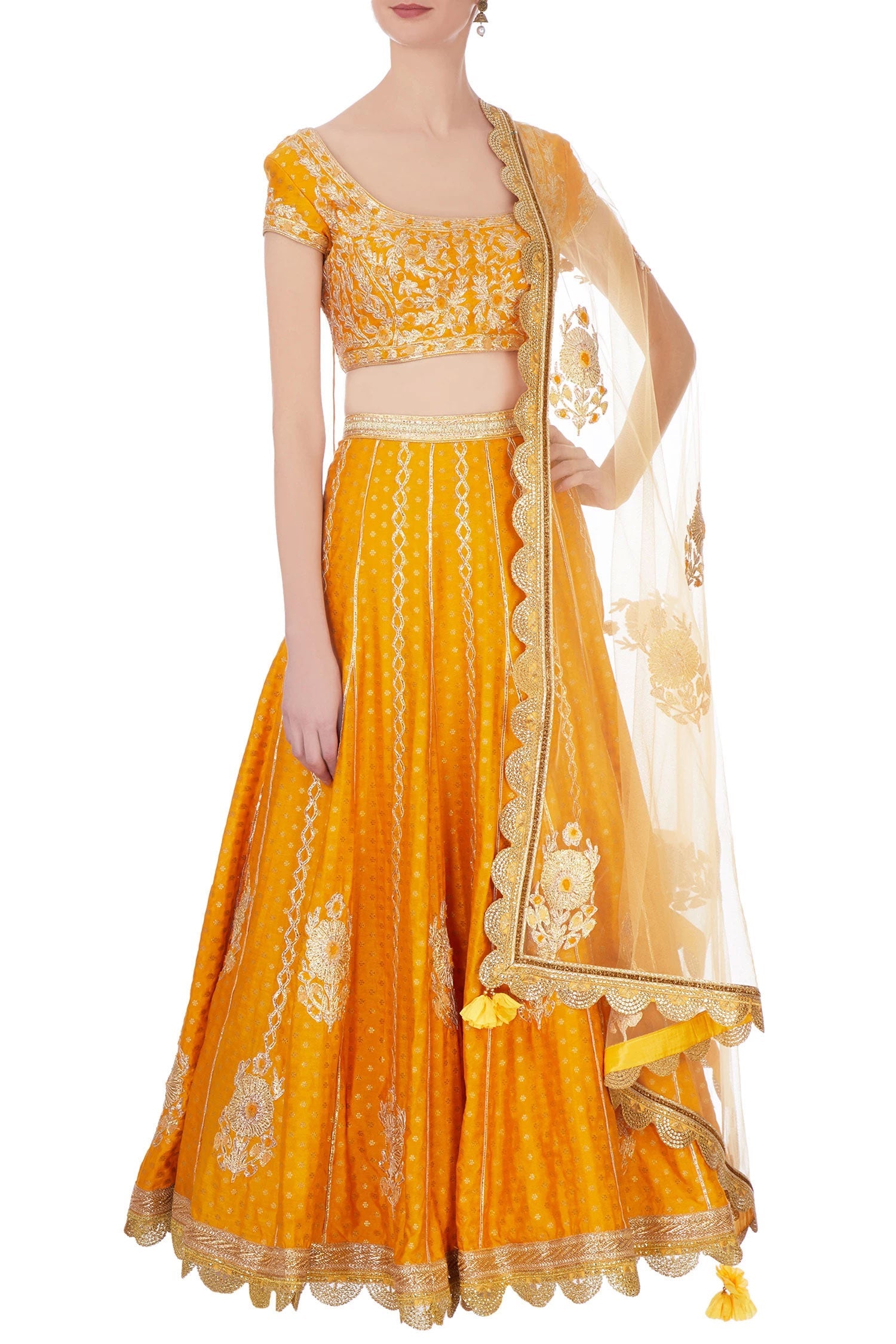 Orange brocade gota lehenga set