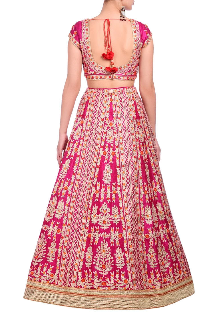 Fuschia pink embroidered lehenga set