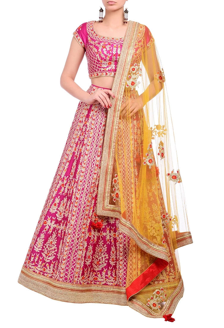 Fuschia pink embroidered lehenga set