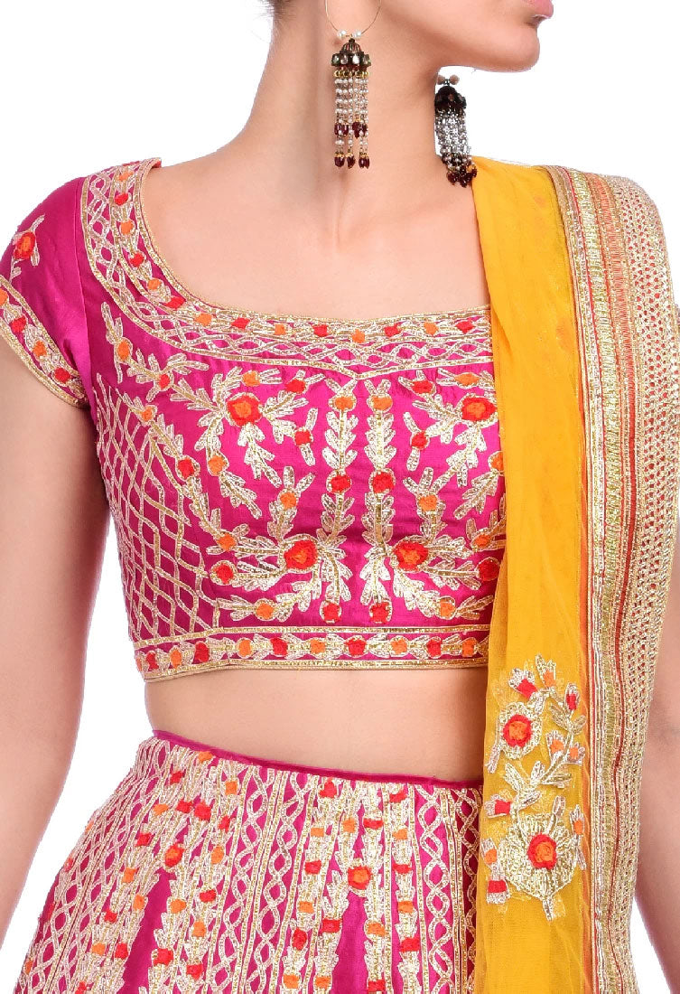 Fuschia pink embroidered lehenga set