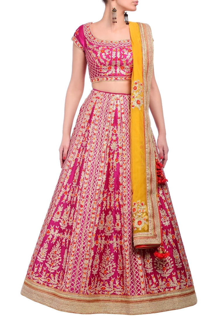 Fuschia pink embroidered lehenga set