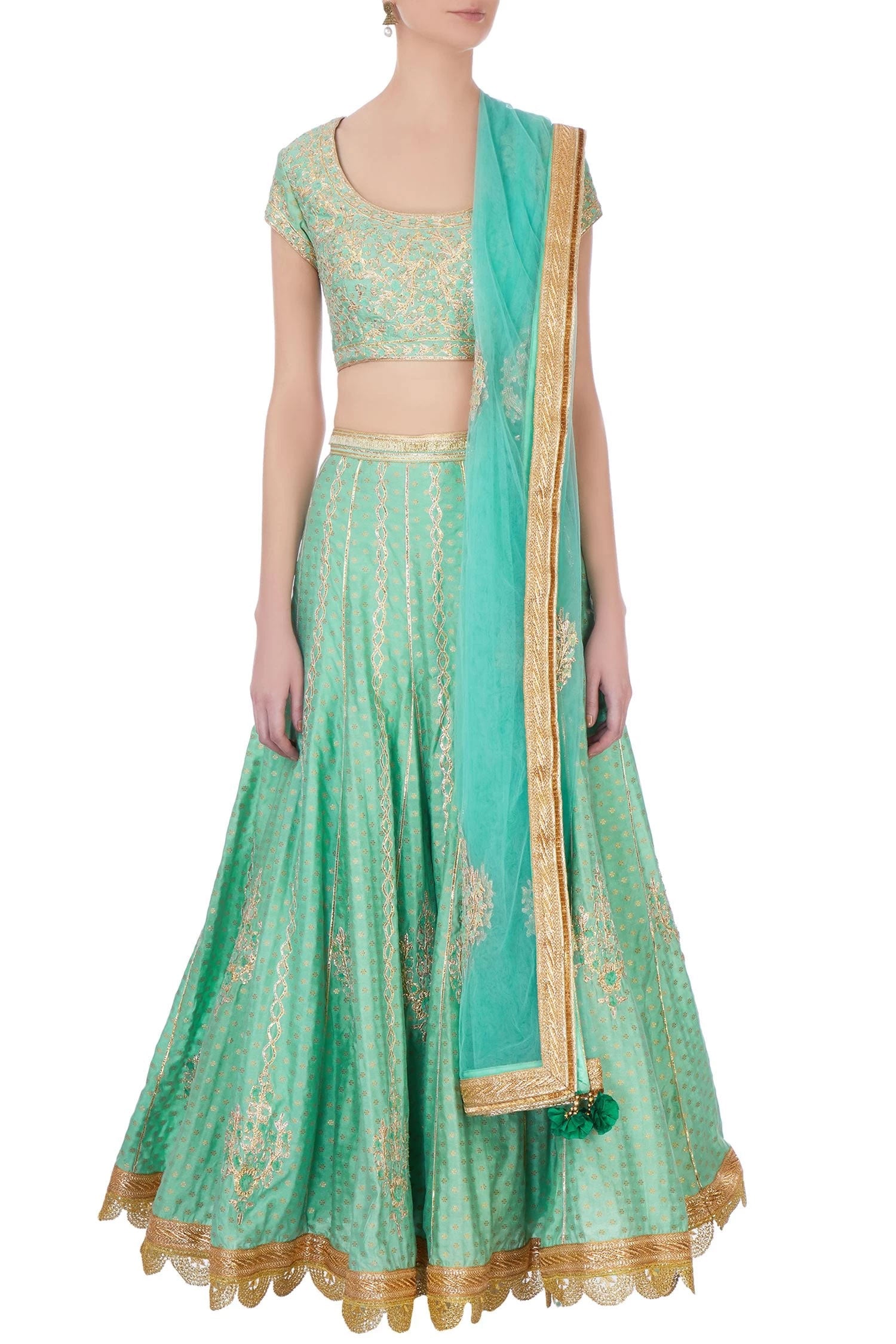 Sea green gota embroidered lehenga set