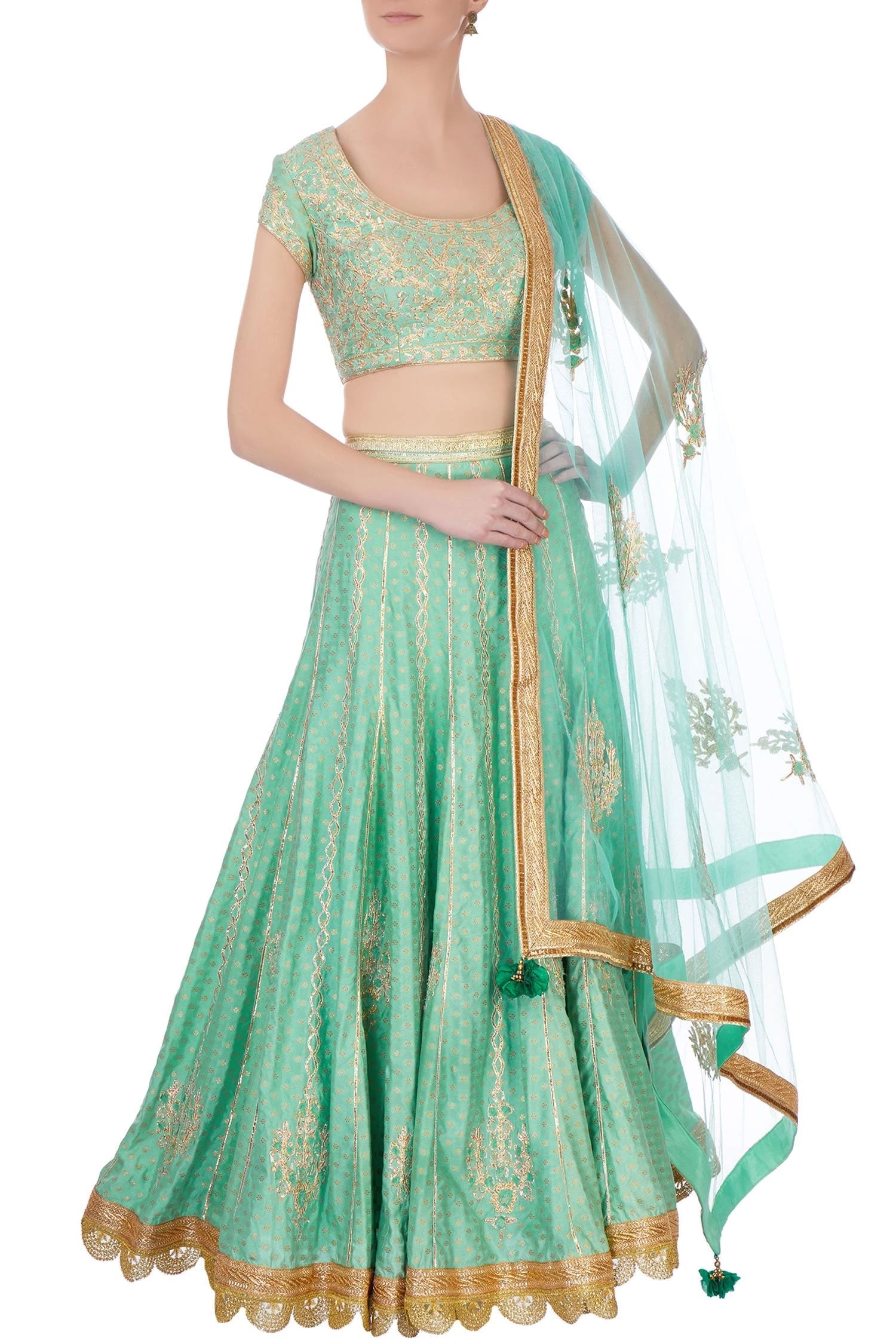 Sea green gota embroidered lehenga set