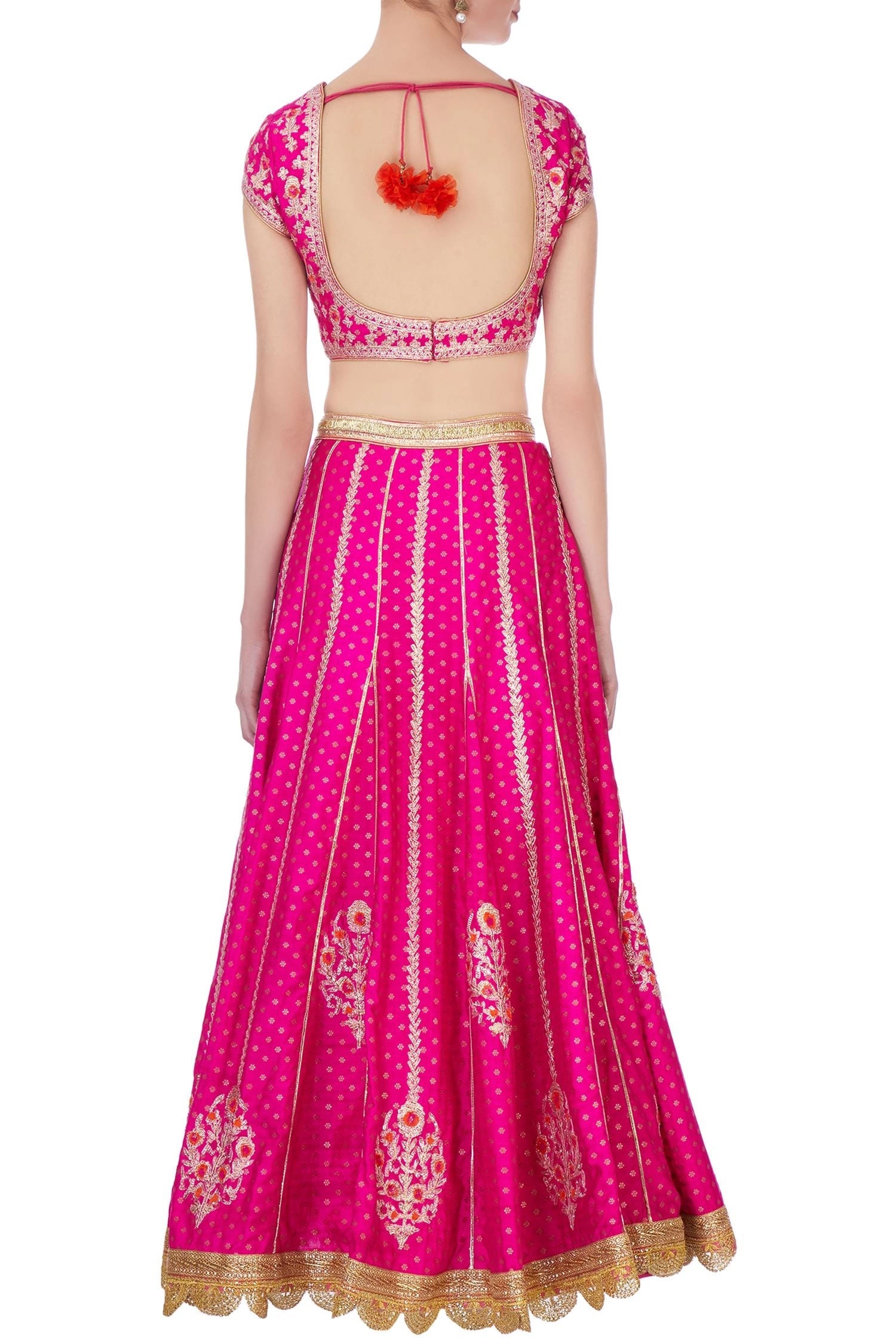 Pink and orange gota thread embroidered lehenga set