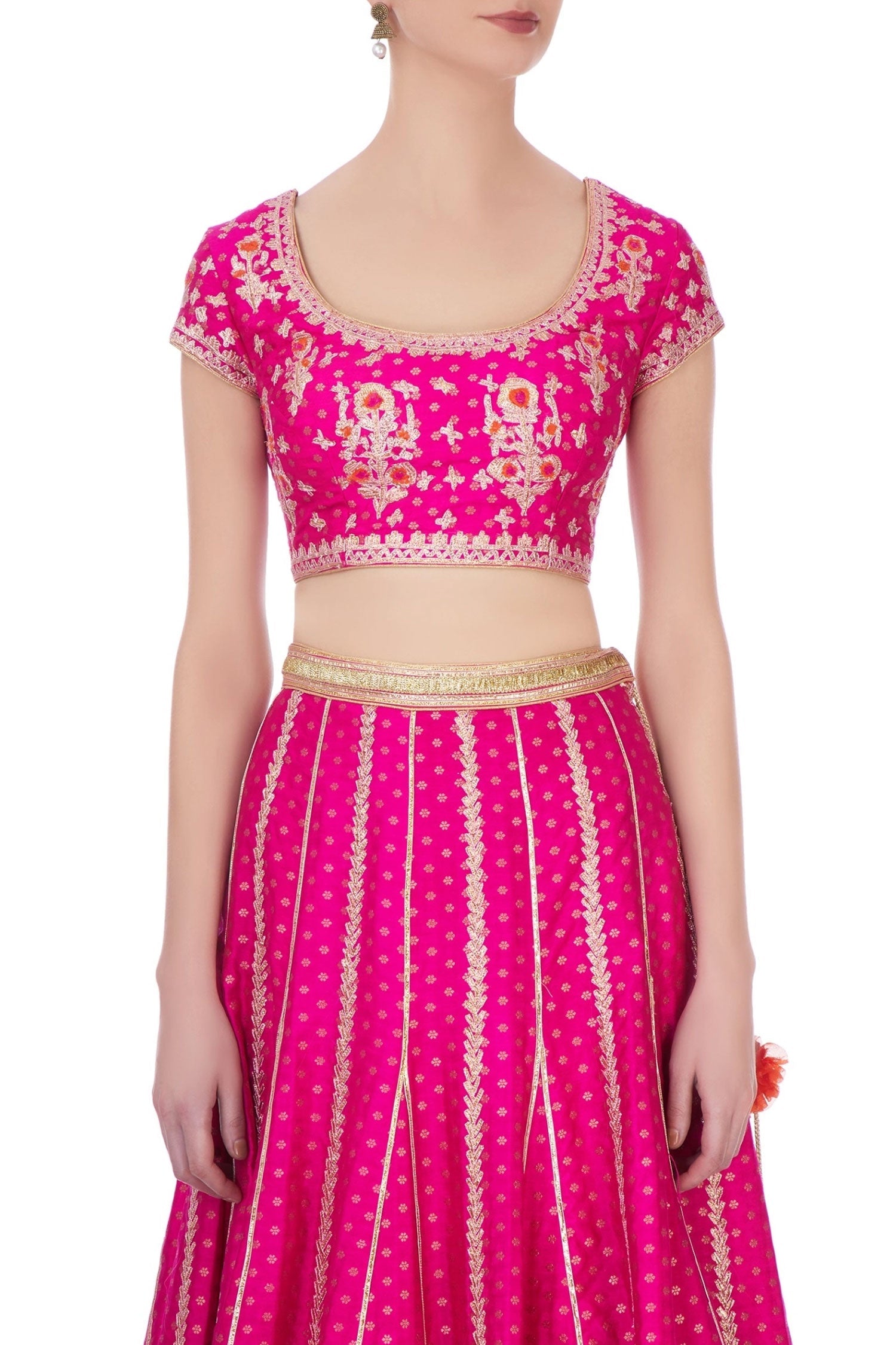 Pink and orange gota thread embroidered lehenga set