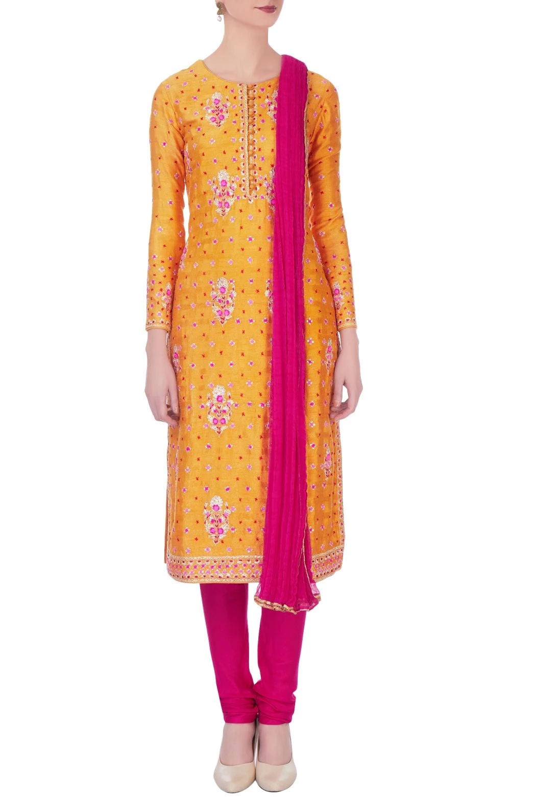 Orange & pink kurta in gota thread embroidery kurta set