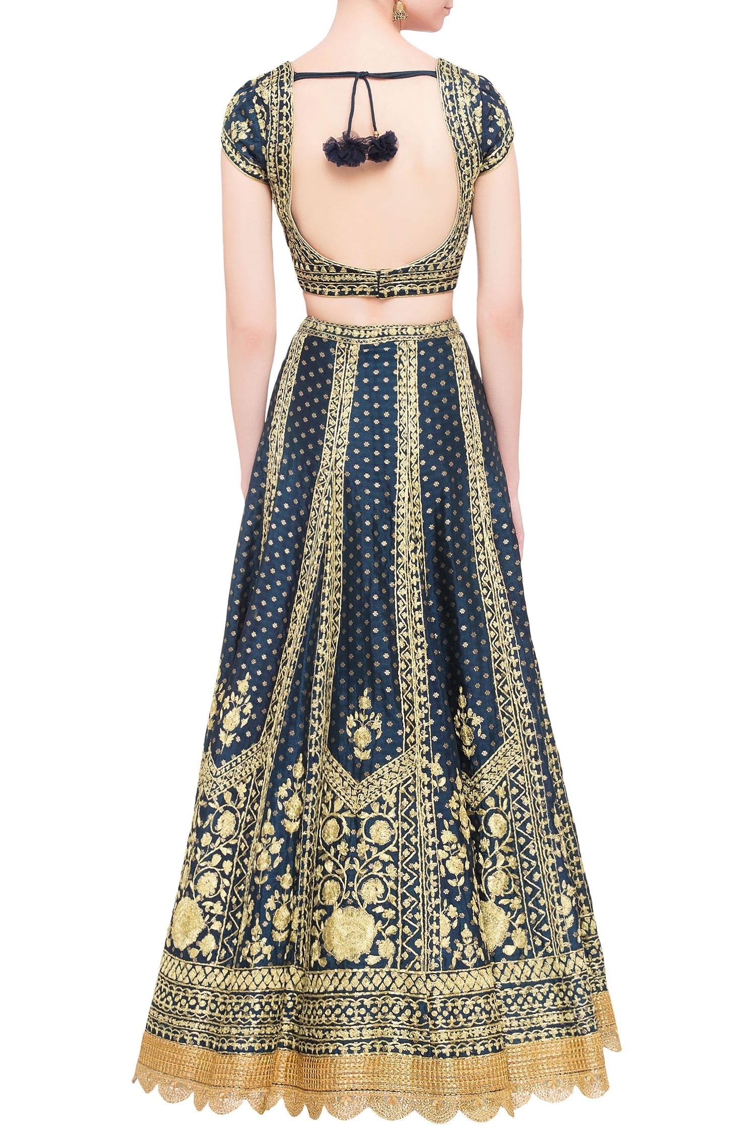 Royal blue brocade dori work lehenga set