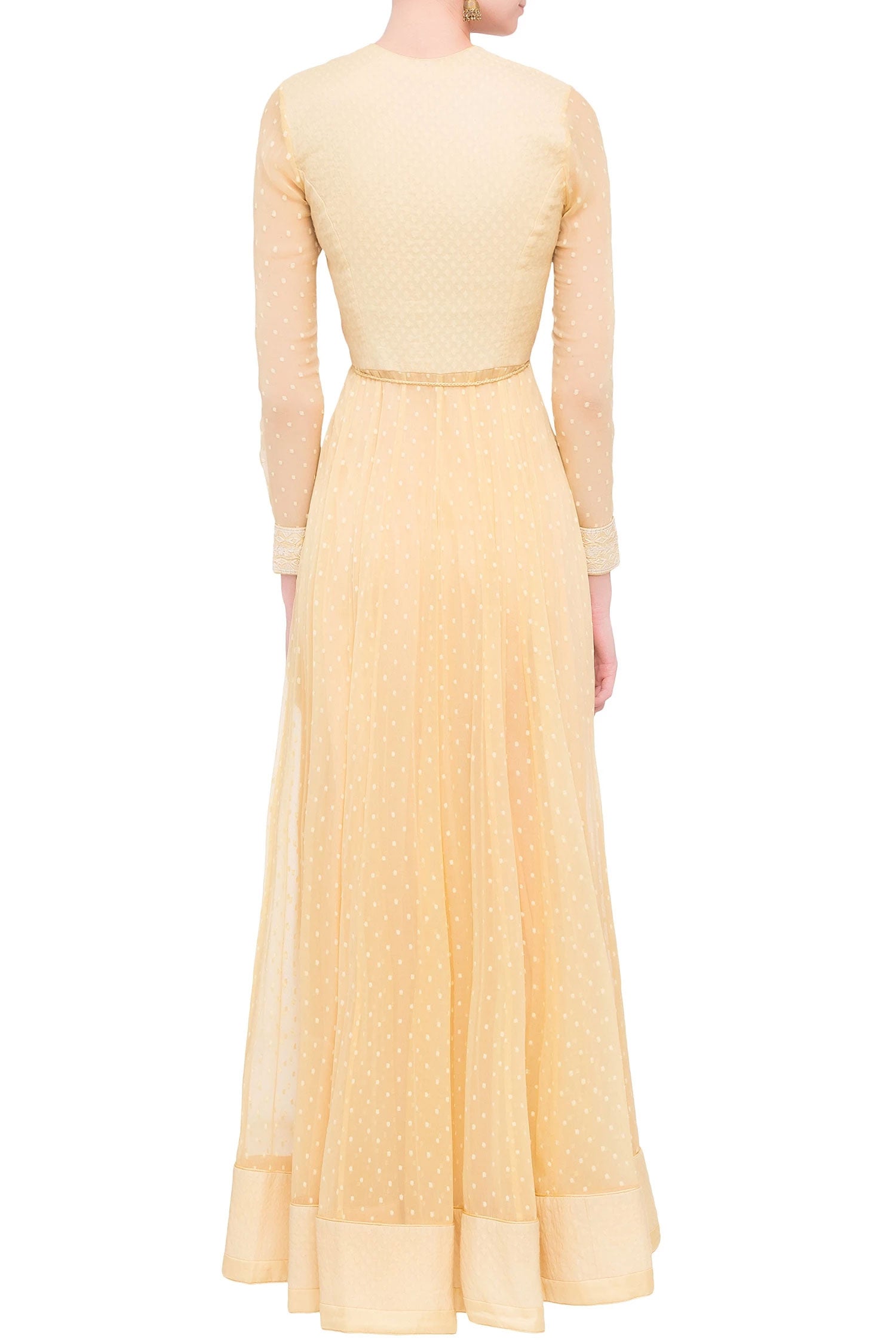 Beige raw silk and georgette thread work anarkali set