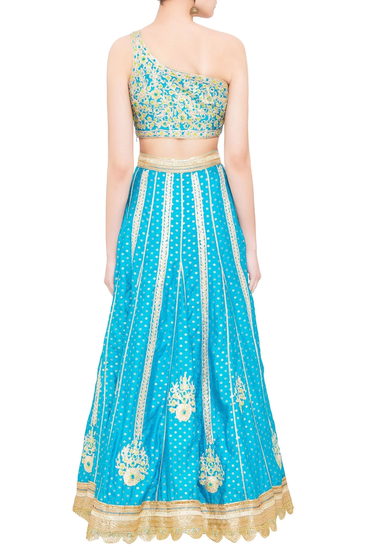 Blue & green brocade gota work lehenga set