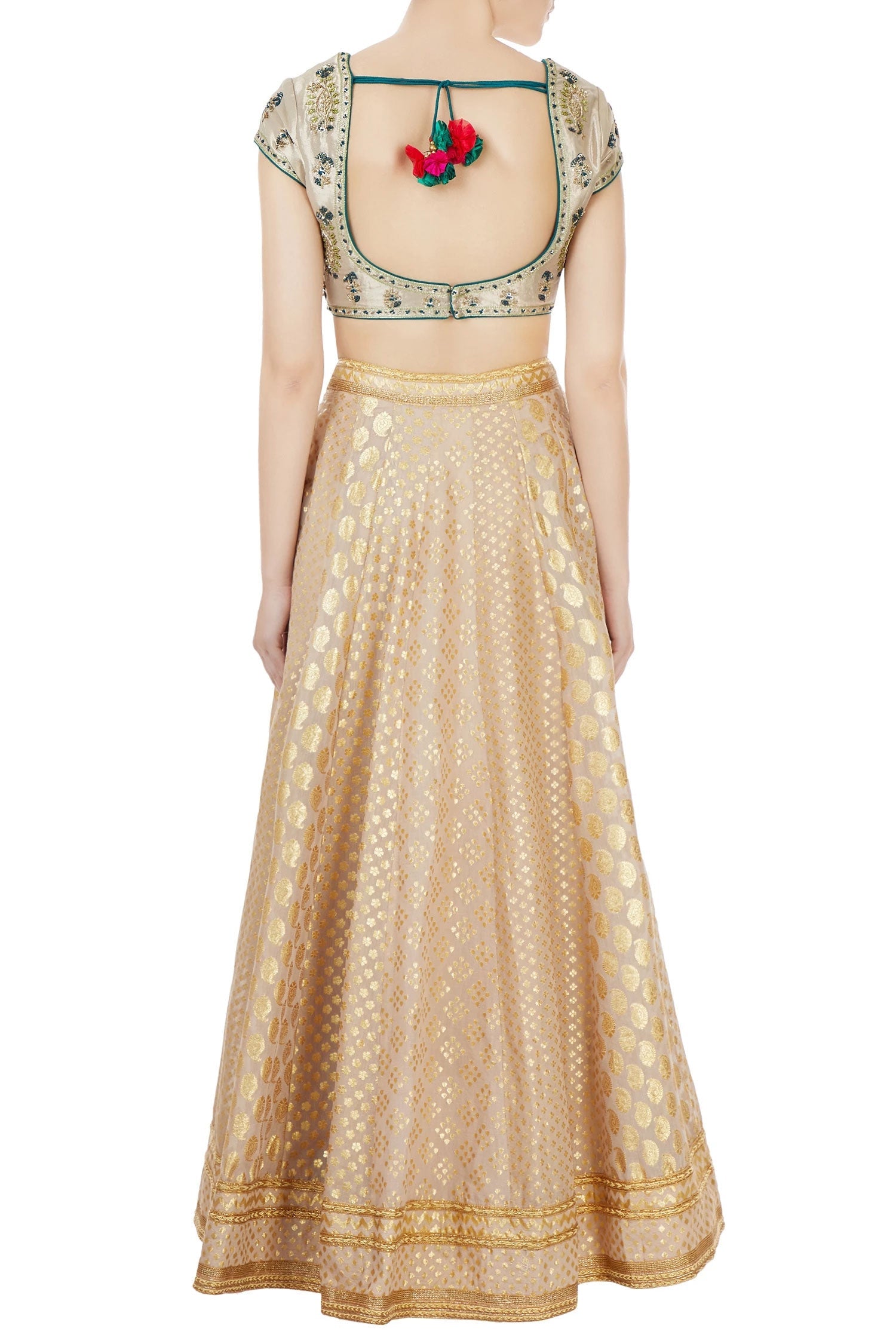 ZARDOZI EMBROIDERED BEIGE SILK CHANDERI BROCADE LEHENGA