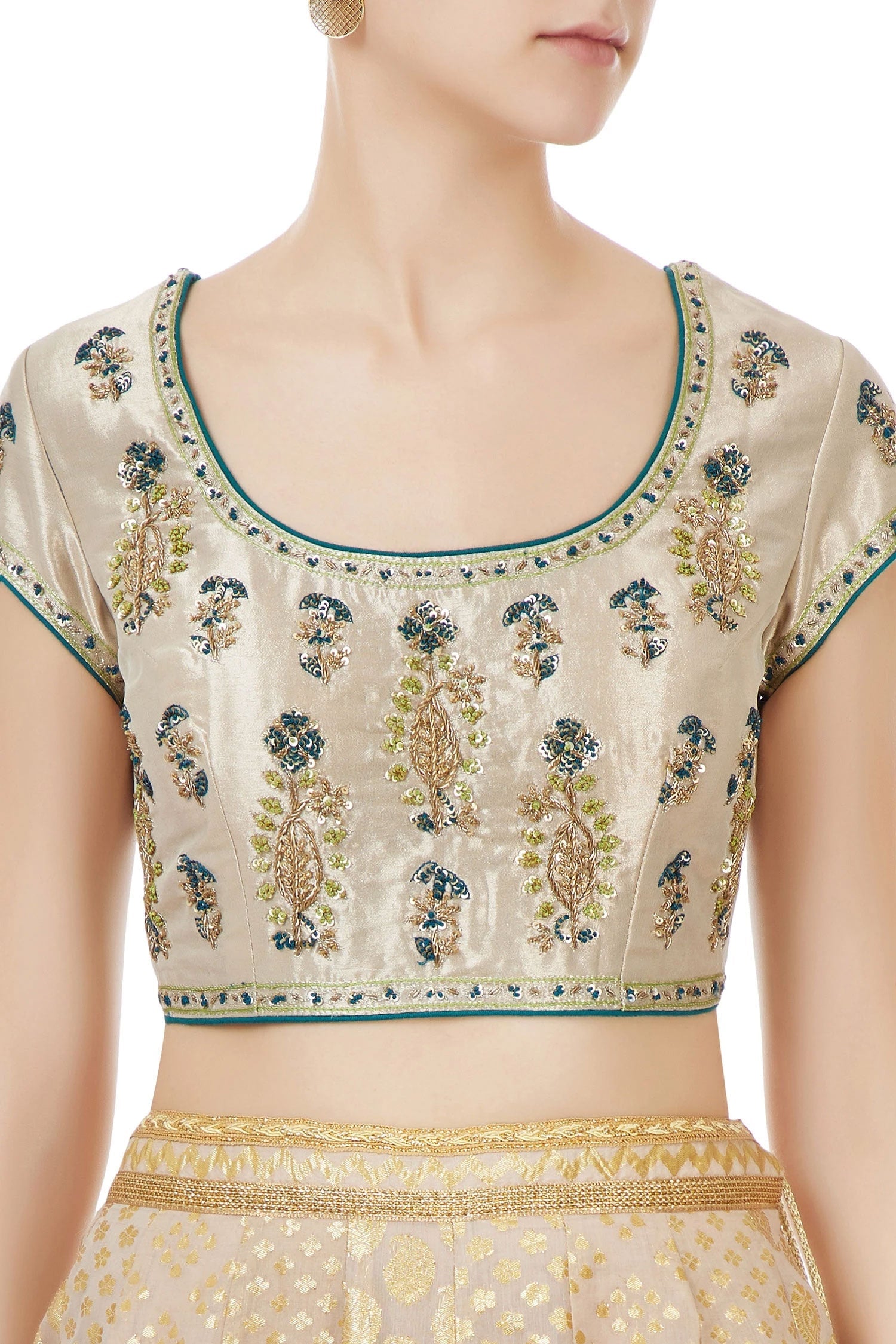 ZARDOZI EMBROIDERED BEIGE SILK CHANDERI BROCADE LEHENGA