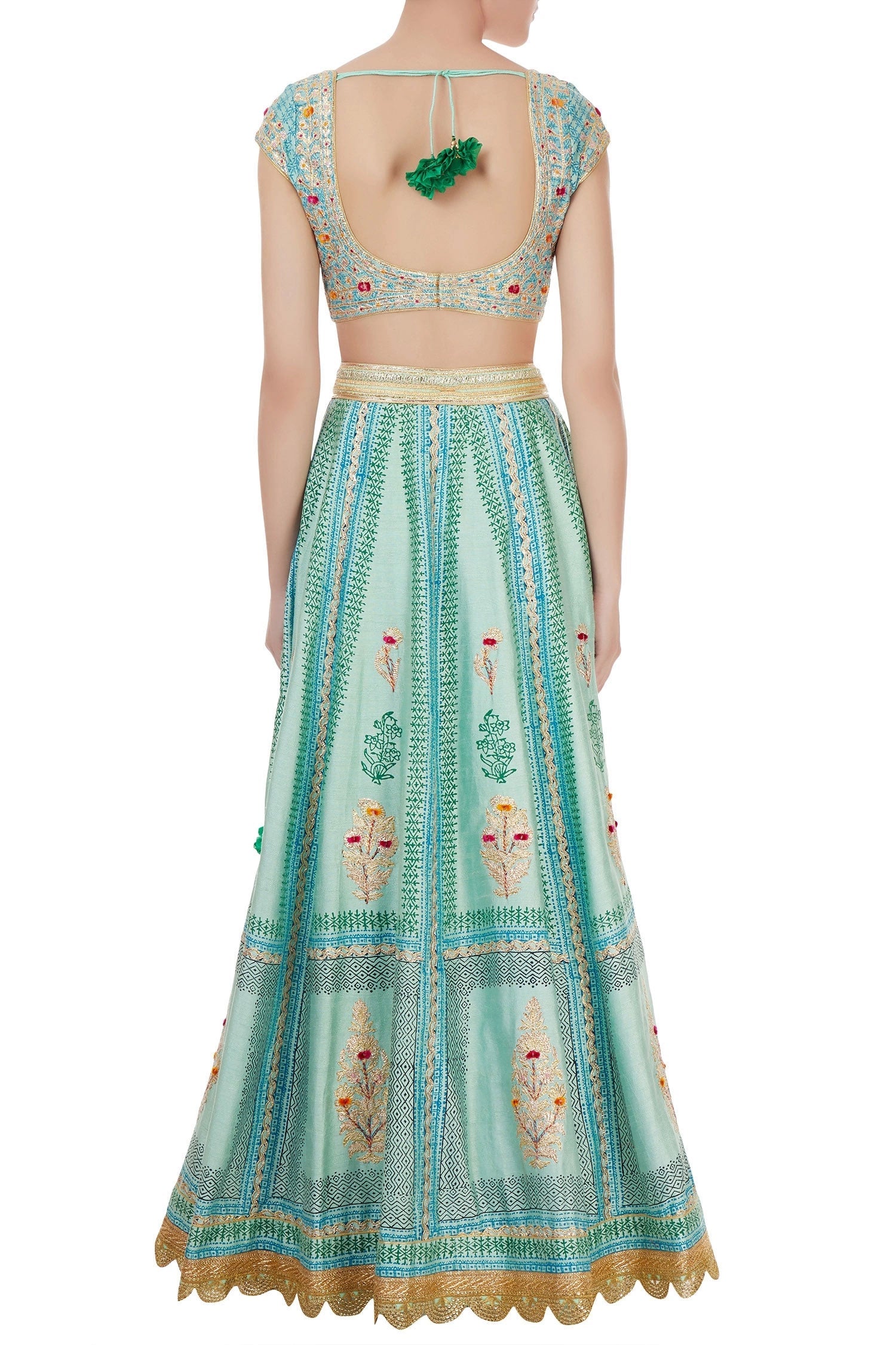 Blue & green gota embroidered lehenga set