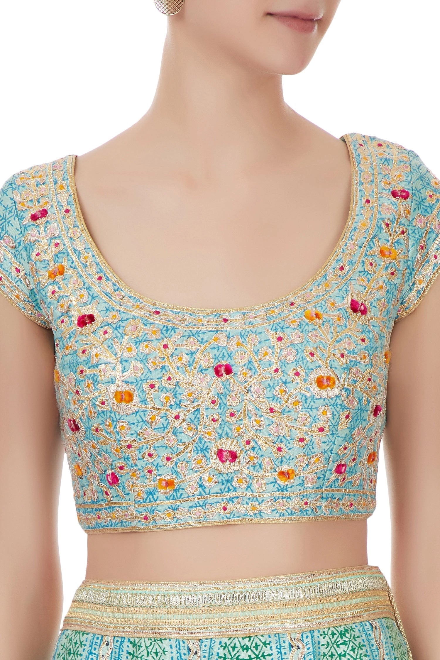 Blue & green gota embroidered lehenga set