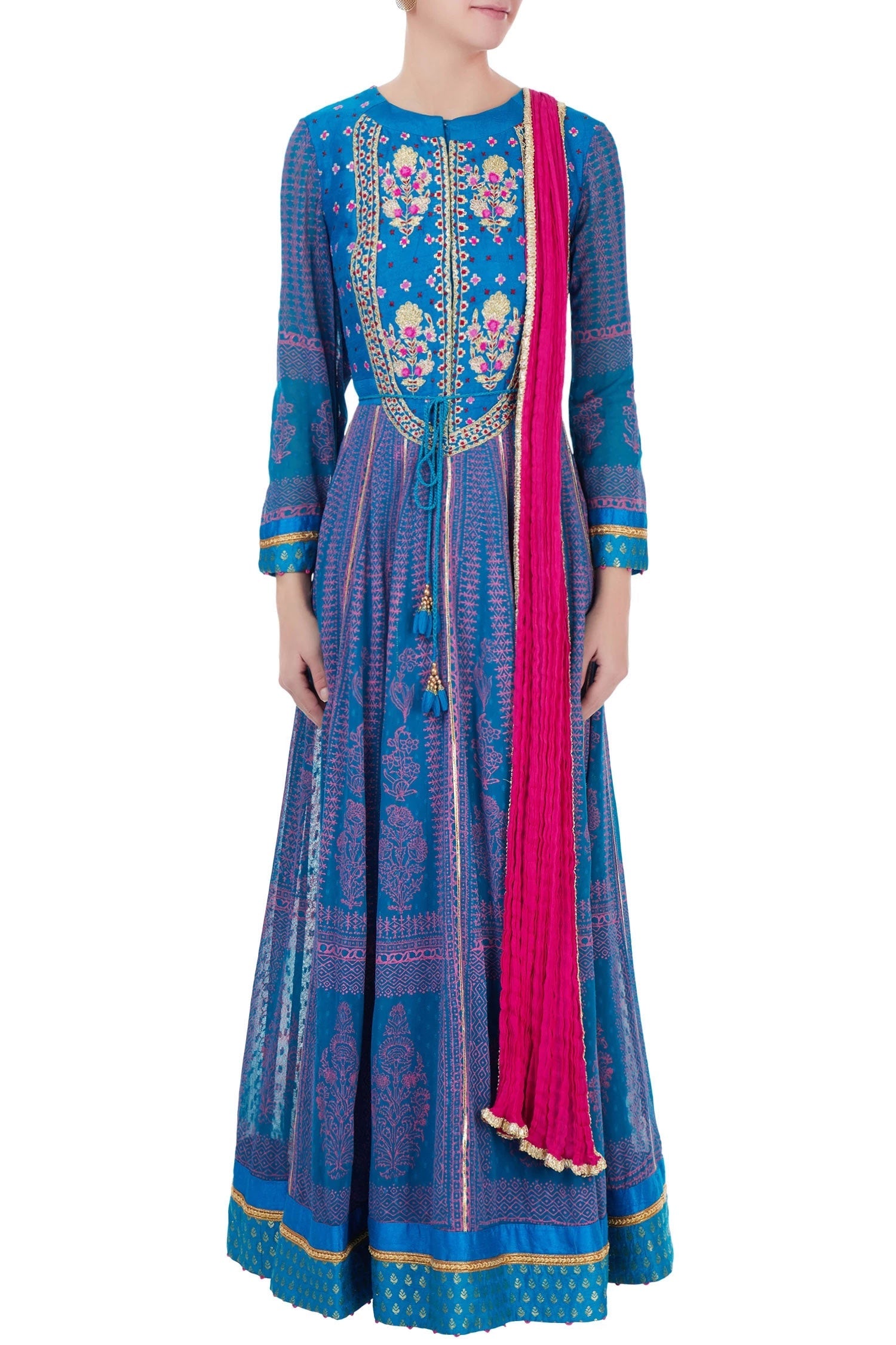 Blue gota embroidered anarkali with dupatta