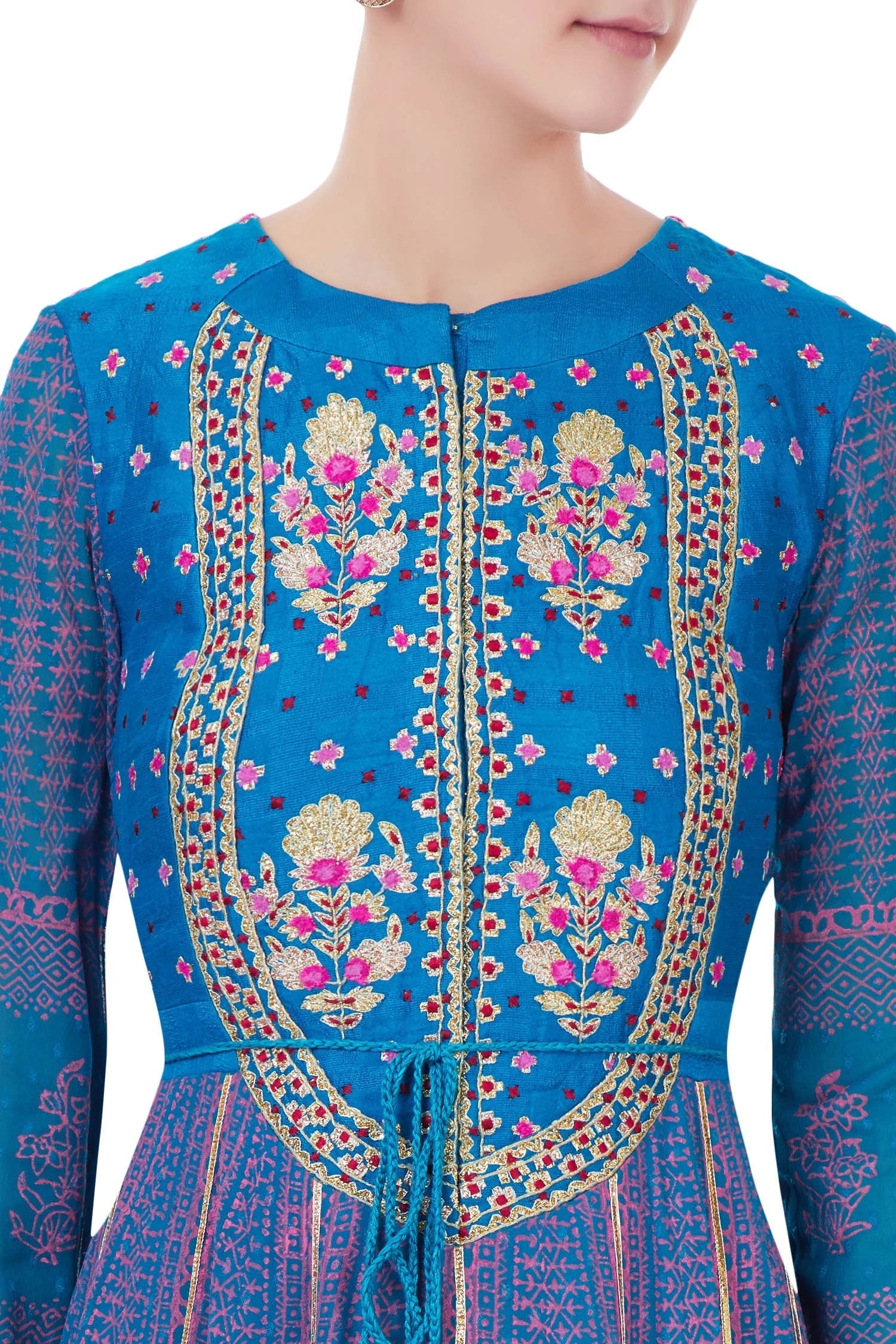 Blue gota embroidered anarkali with dupatta