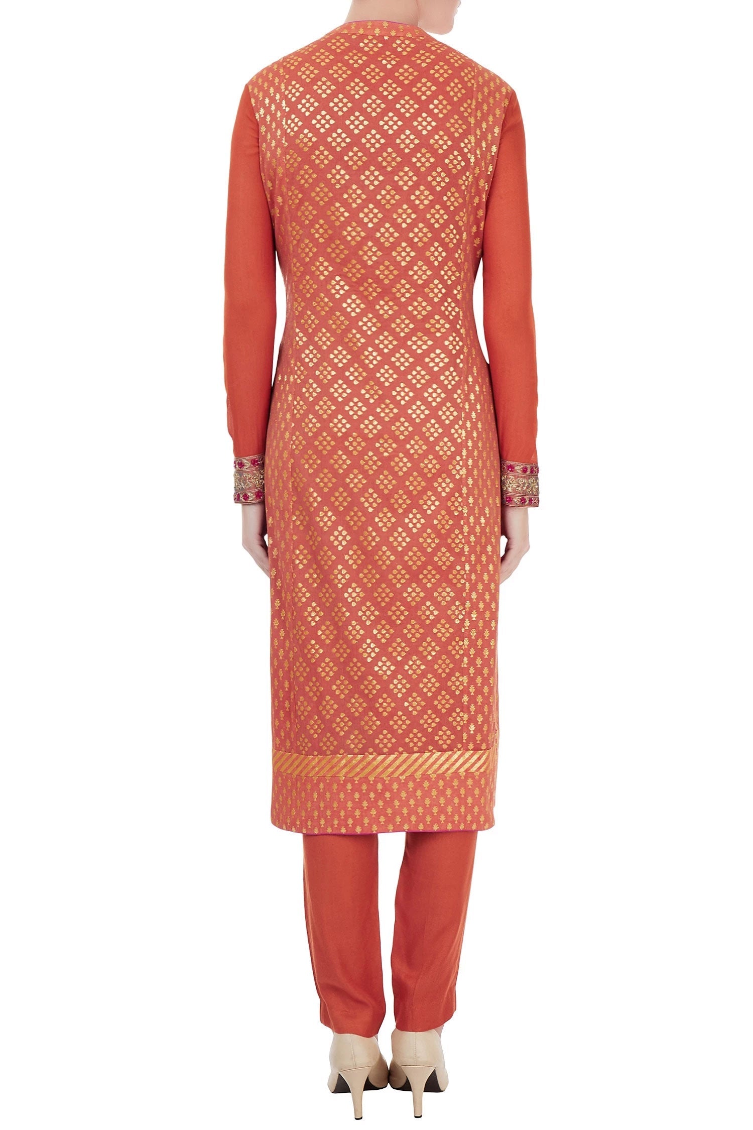 Burnt orange zardozi chanderi brocade kurta set