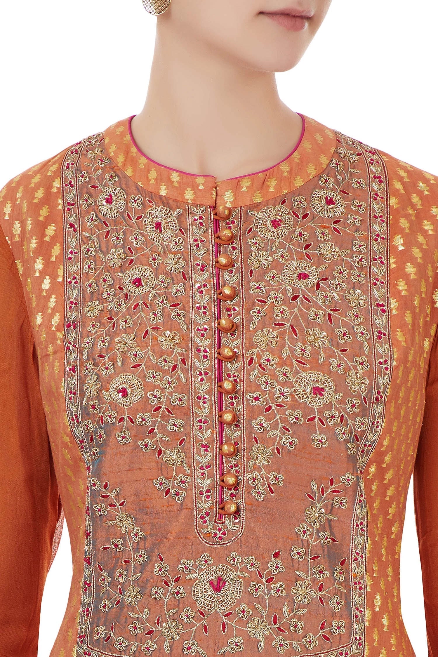 Burnt orange zardozi chanderi brocade kurta set