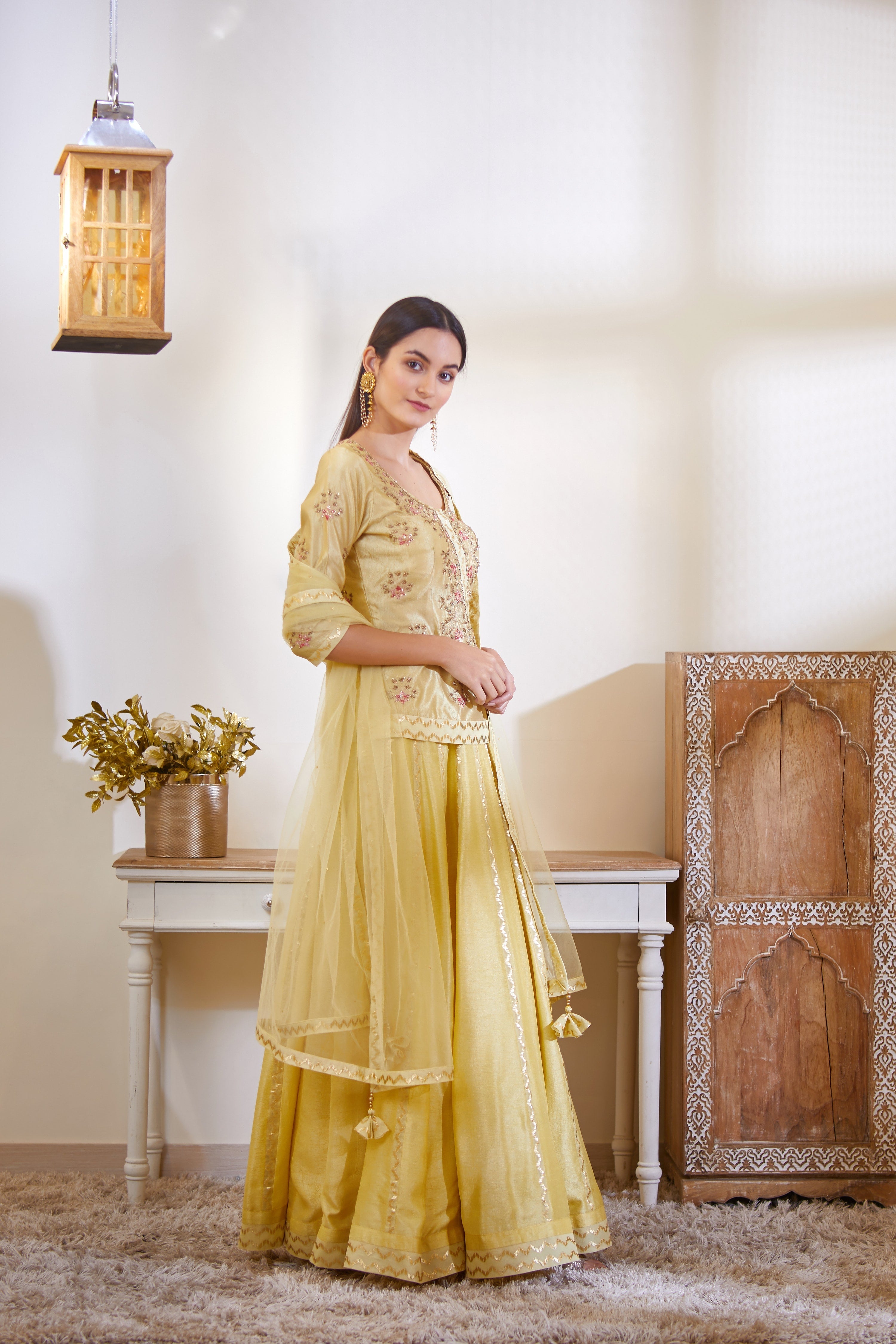 Mustard Kurta & Skirt Set